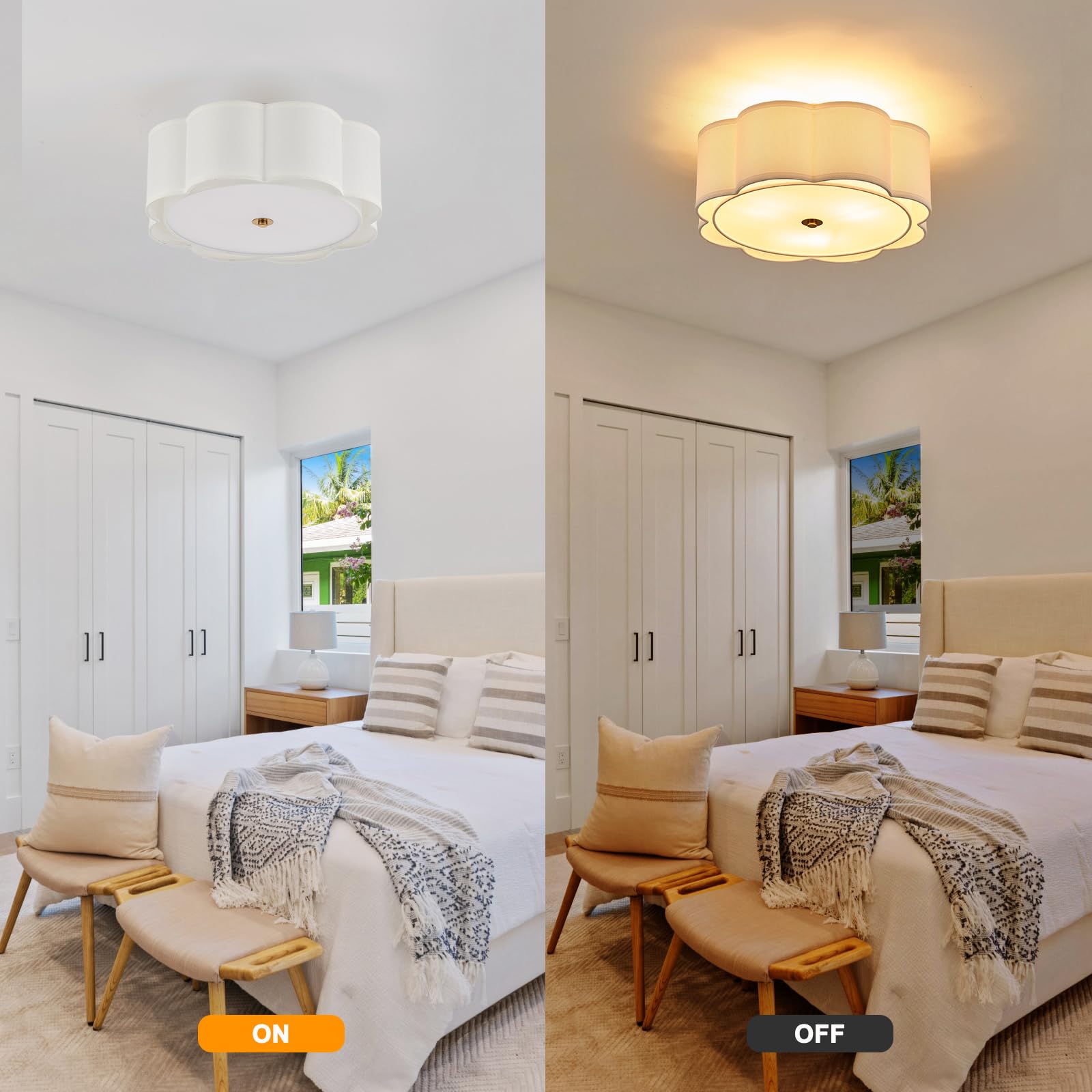 Widluth Modern Semi Flush Mount Ceiling Light 18'' Modern Gold Drum Ceiling Lighting Fixture With Linen Shade Vintage Ceiling La