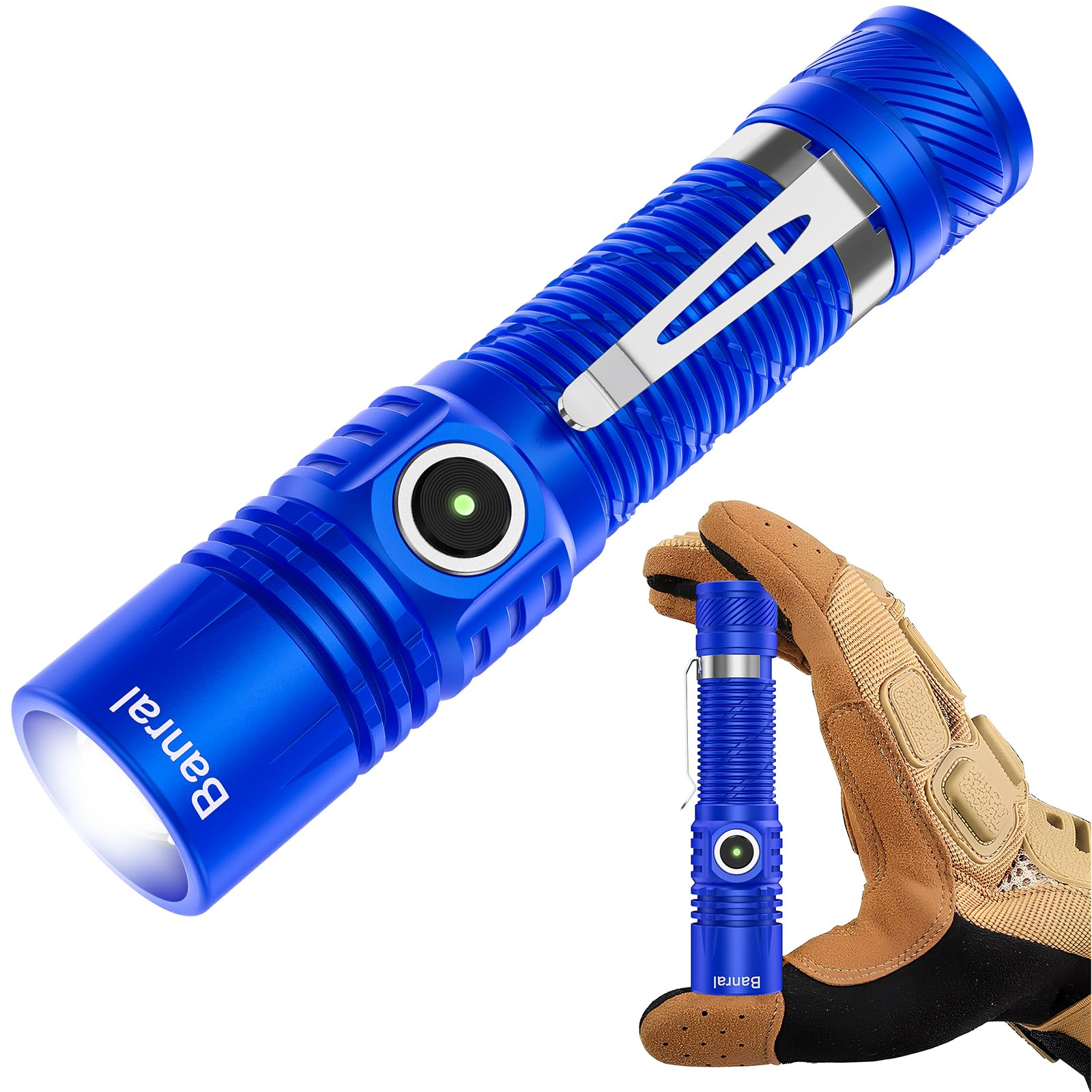 Banral Rechargeable Tactical Flashlight, High Lumens, USB-C, 4 Modes, Waterproof, Compact EDC, Model K518, Blue