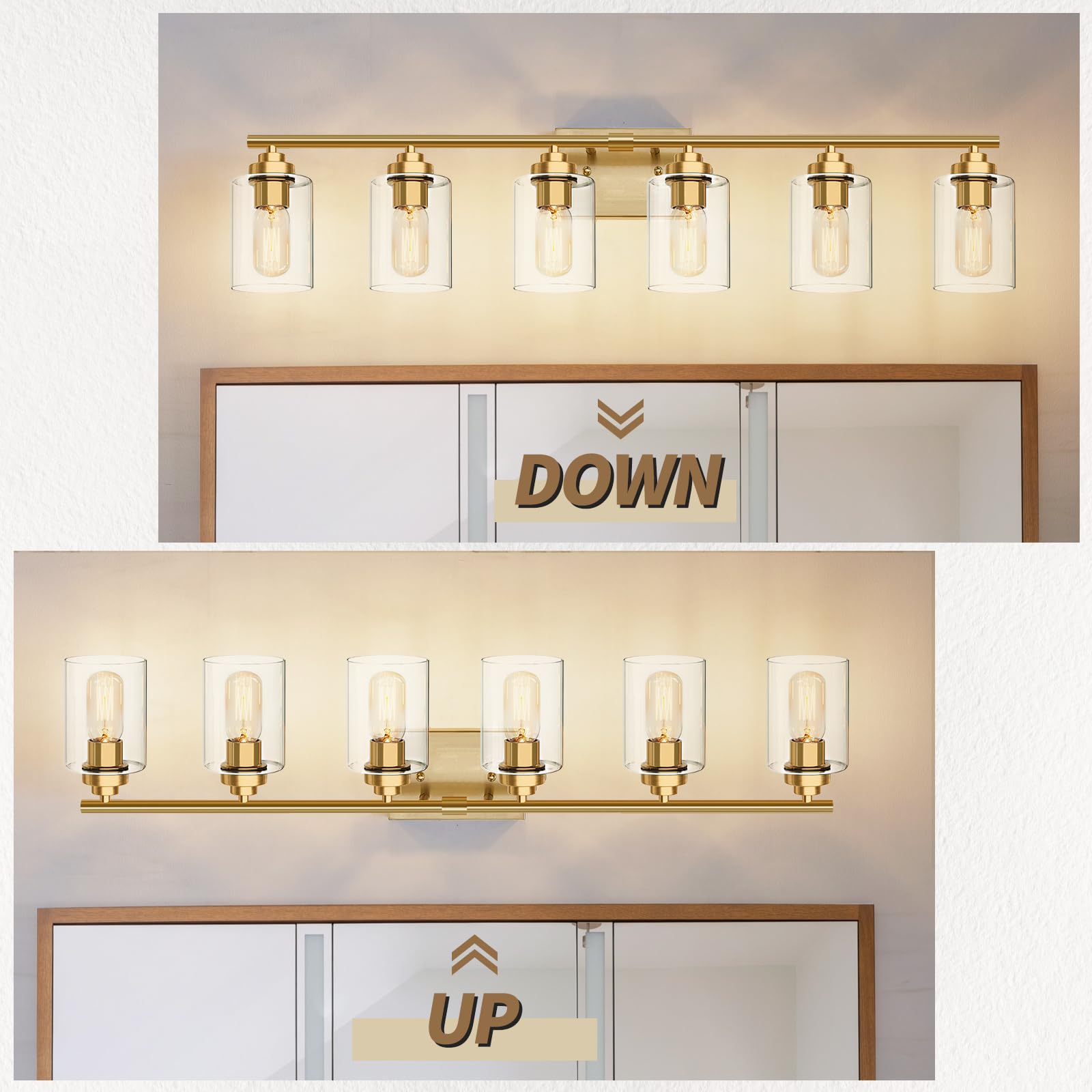 Bathroom Vanity Light Over Mirror,Vanity Light For Bathroom,Bathroom Light Fixture Wall Sconce Lighting For Bedroom,Living Room (Gold, 6-Light)