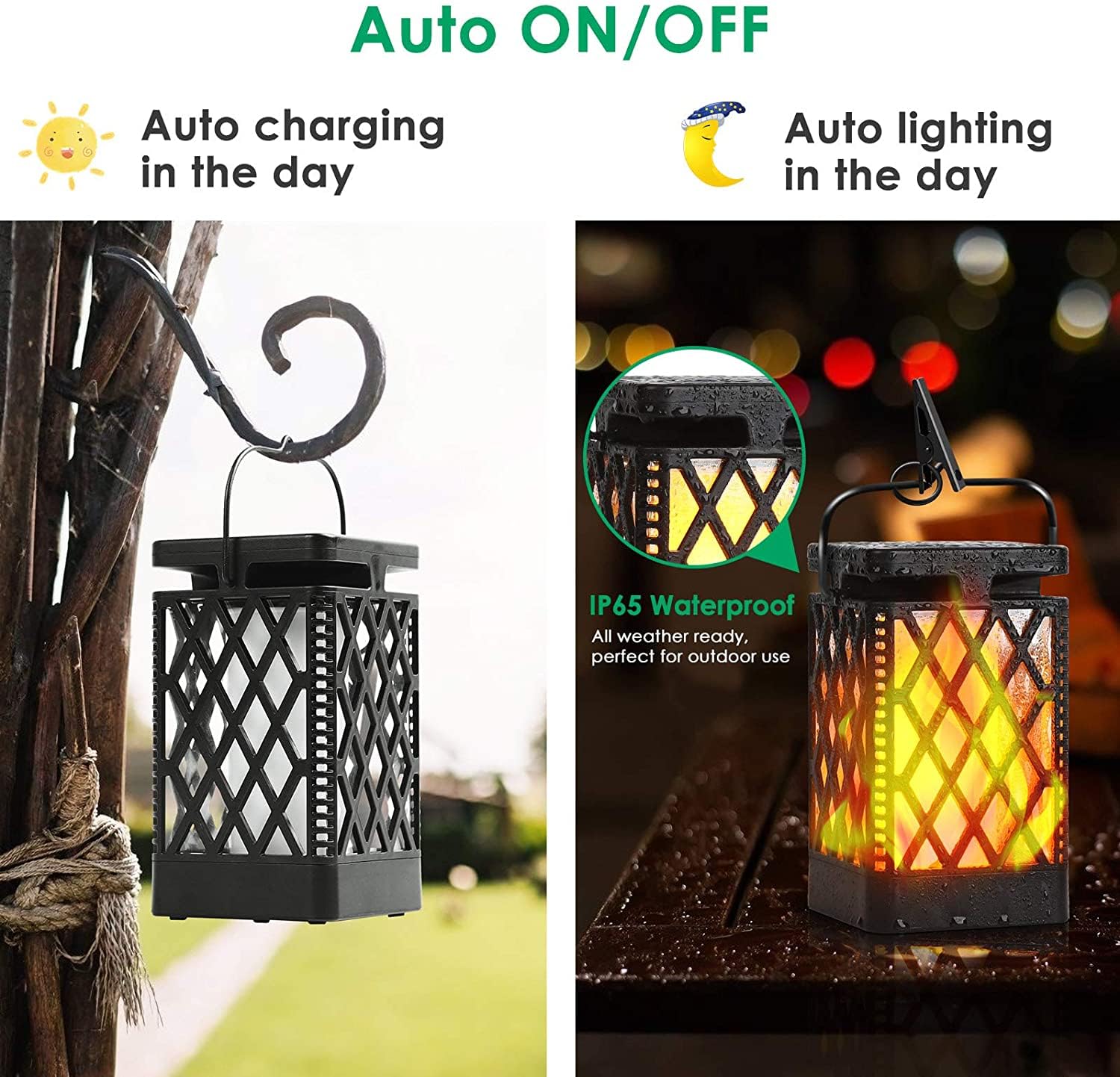 Tomcare Solar Lights Outdoor Flickering Flame Solar Lantern Outdoor Hanging Lanterns Decorative Outdoor Lighting Solar Powered W