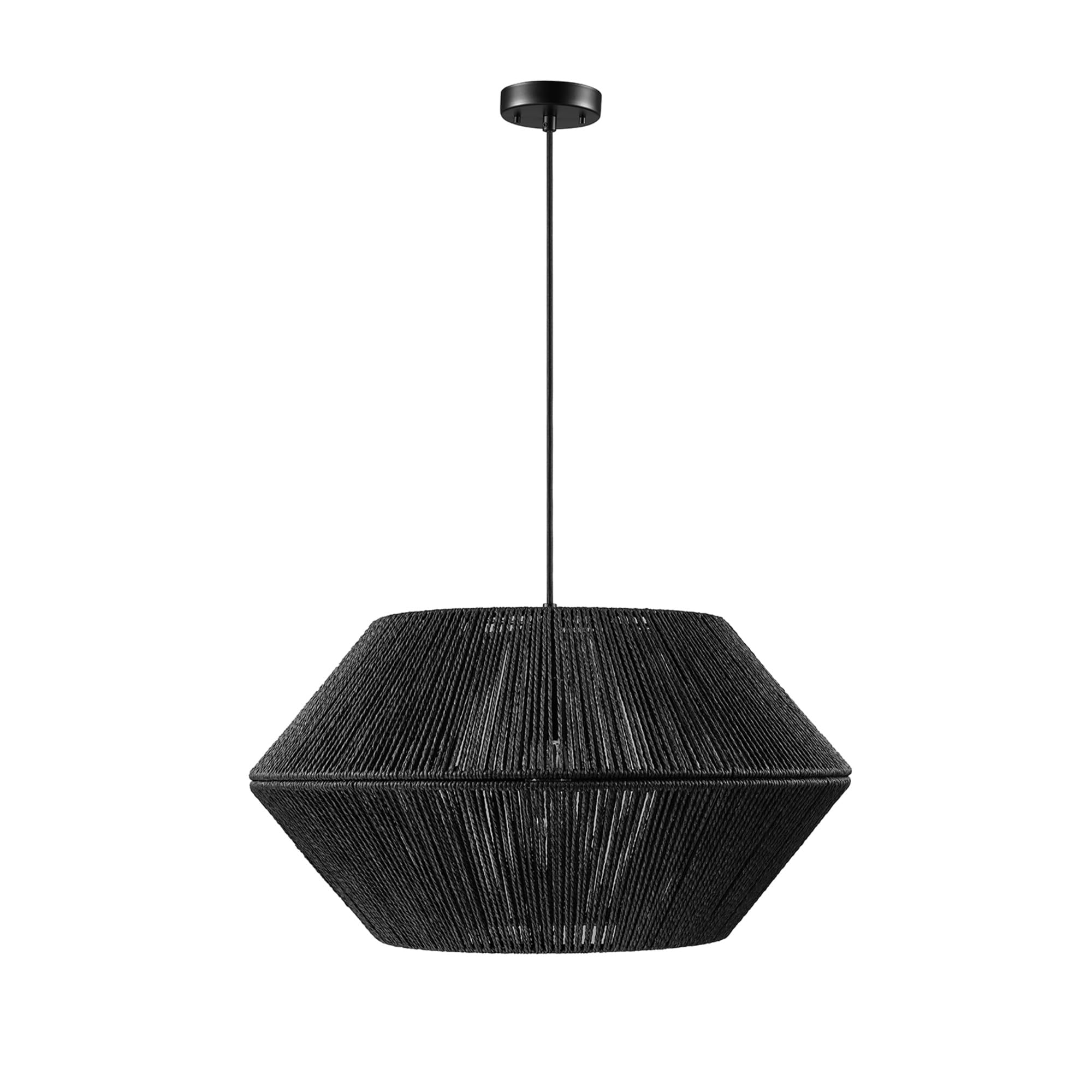 GLOBE Electric 65470 1-Light Chandelier, Matte Black Shade and Canopy, Natural Twine, Cloth Cord, Modern Hanging Lights for Kitc