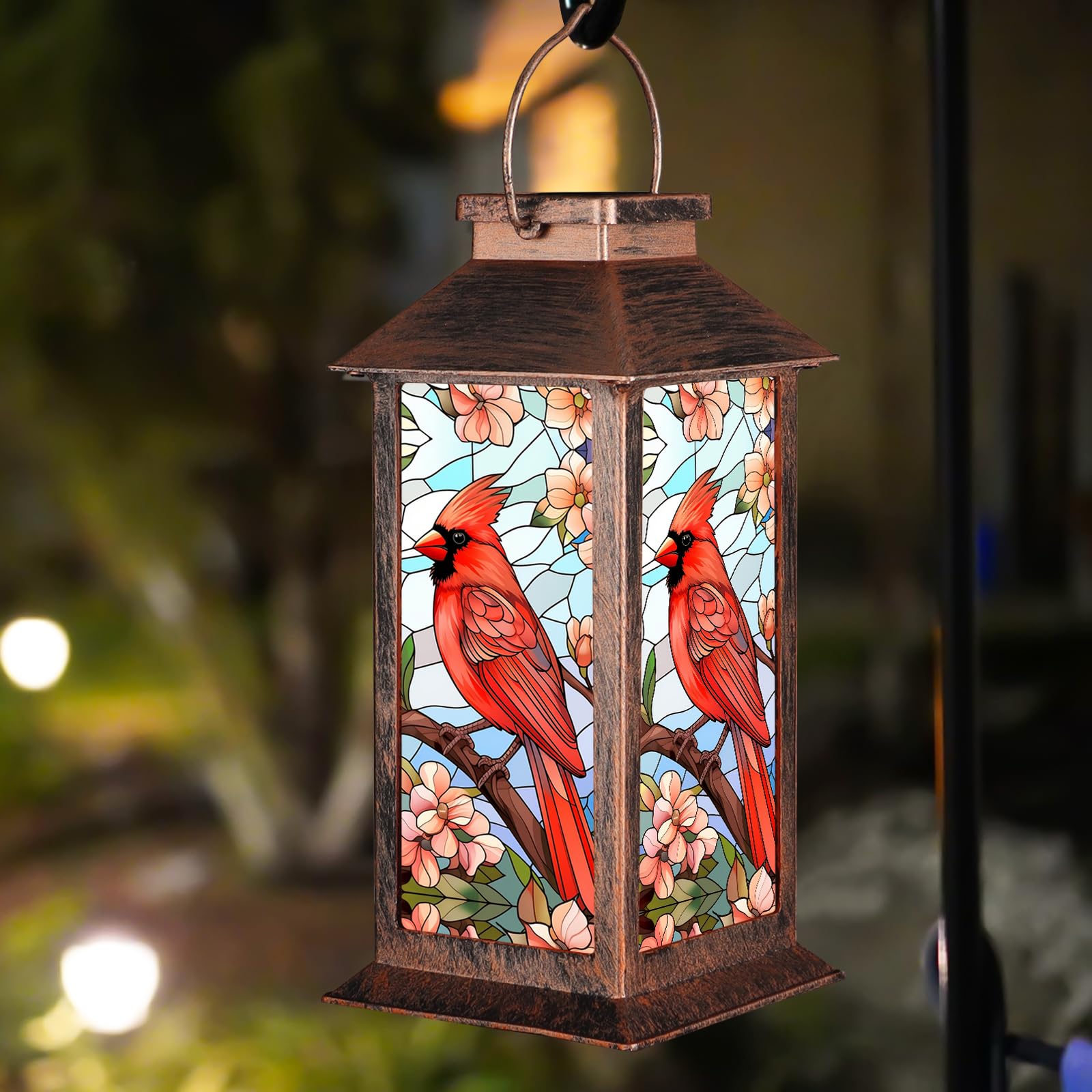 Solar Lantern Outdoor Waterproof Cardinal Garden Decor Birthday Gifts for Women Mom and Grandma Solar LED Plastic Decorative Han