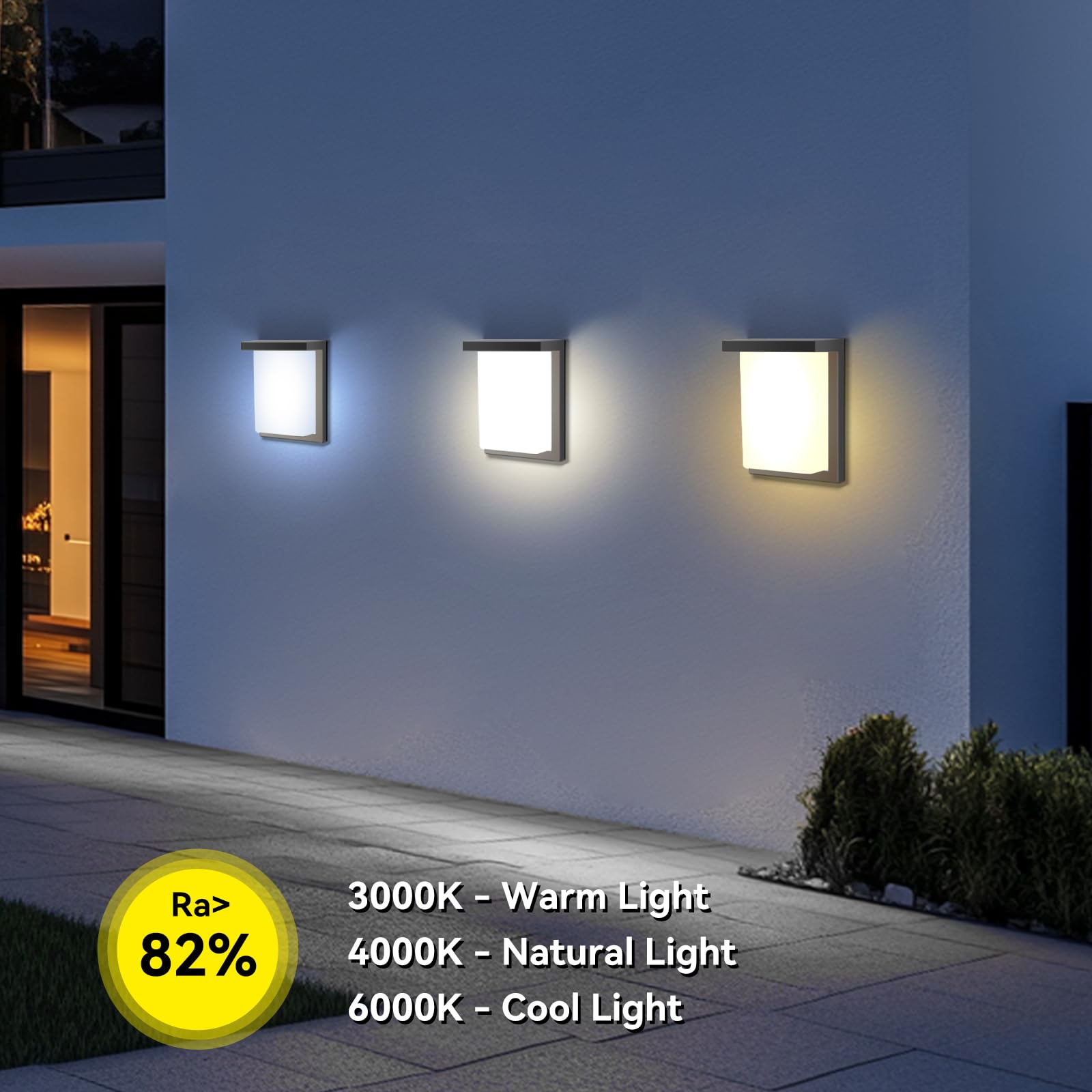 Tesjaso Led Outdoor Wall Porch Light 2 Pack 3000K 4000K 5000K Adjustable Waterproof Modern Wall Sconce Aluminum Exterior Light F