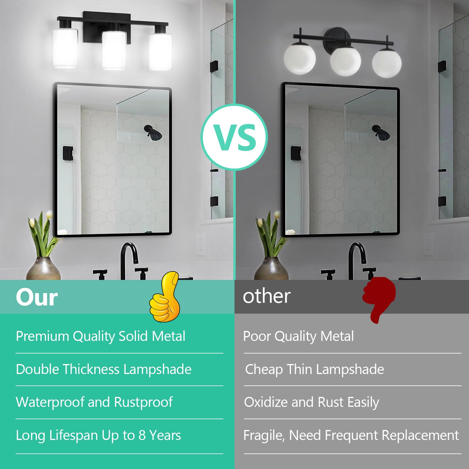 Bathroom Light Fixtures, 3 Lights Matte Black Vanity Light With White Glass And Clear Glass Lampshade, Modern Bathroom Vanity Lights Over Mirror, Bath Wall Sconces Lighting For Living Room Hallway