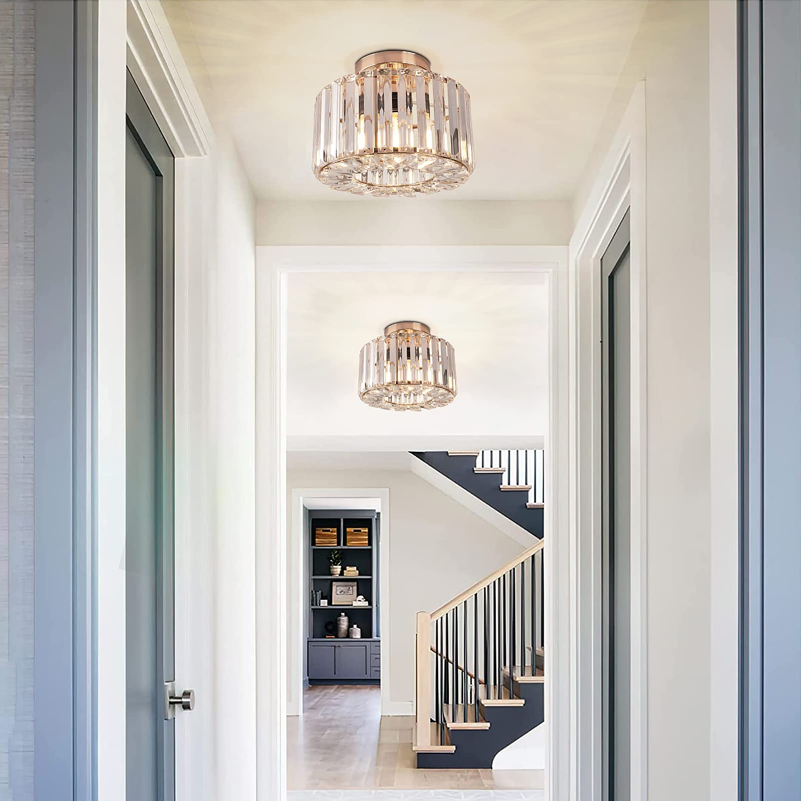 FRIDEKO HOME 4-Light Crystal Ceiling Light Fixture, Gold, 14.5 Inch, Metal, Model L01209-140-US