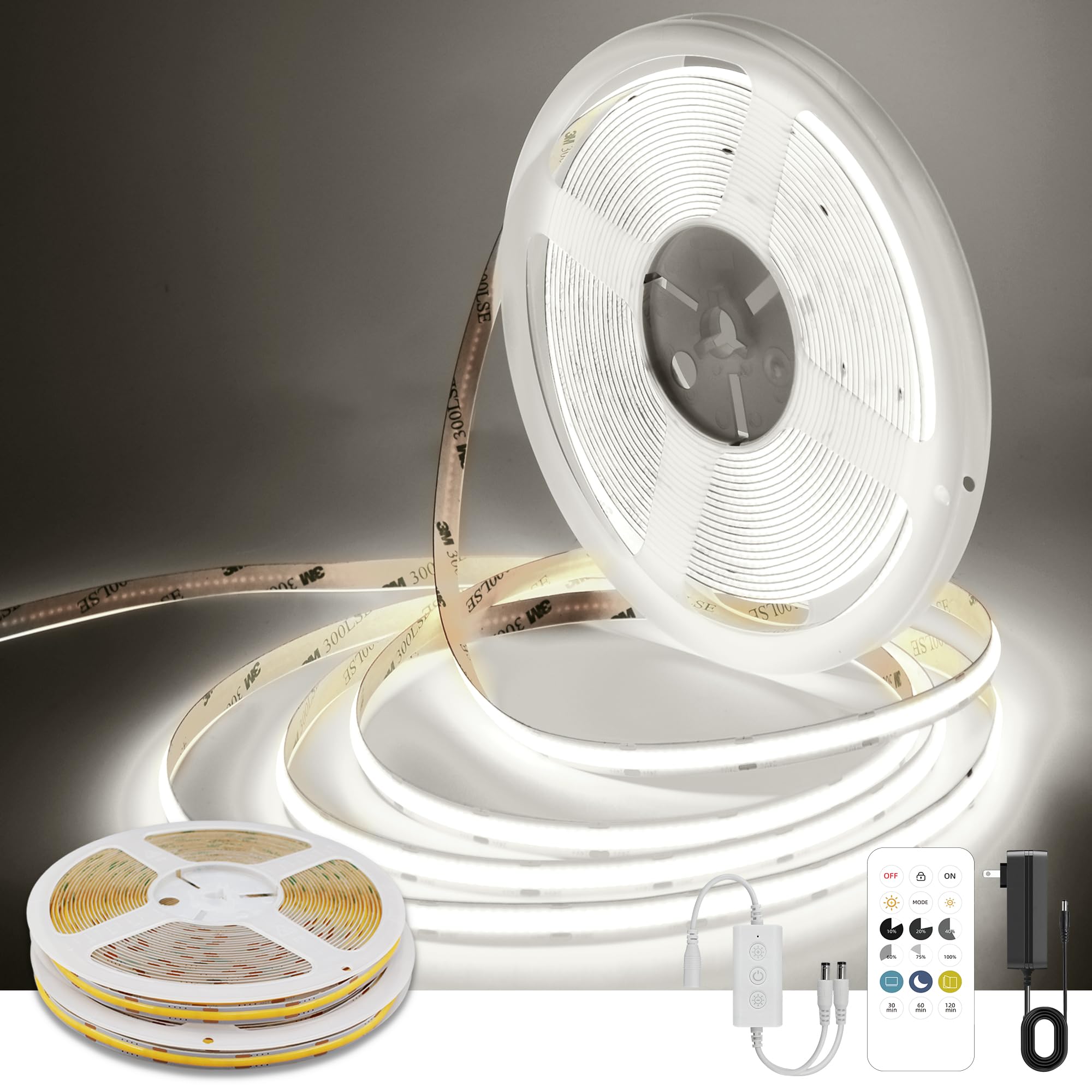 Pandery COB LED Strip Lights, 65FT Cool White 6000K, Dimmable, Flexible, Cuttable, Model P20M-320KIT-6000K
