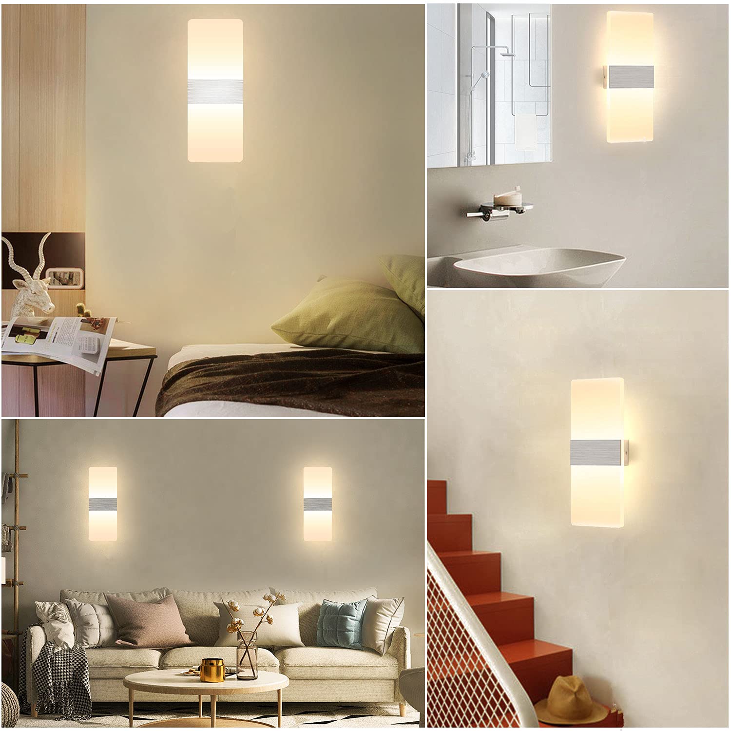 Lightess Modern Wall Sconce 12W Dimmable LED Acrylic Up Down Lamp Warm White HS521-2
