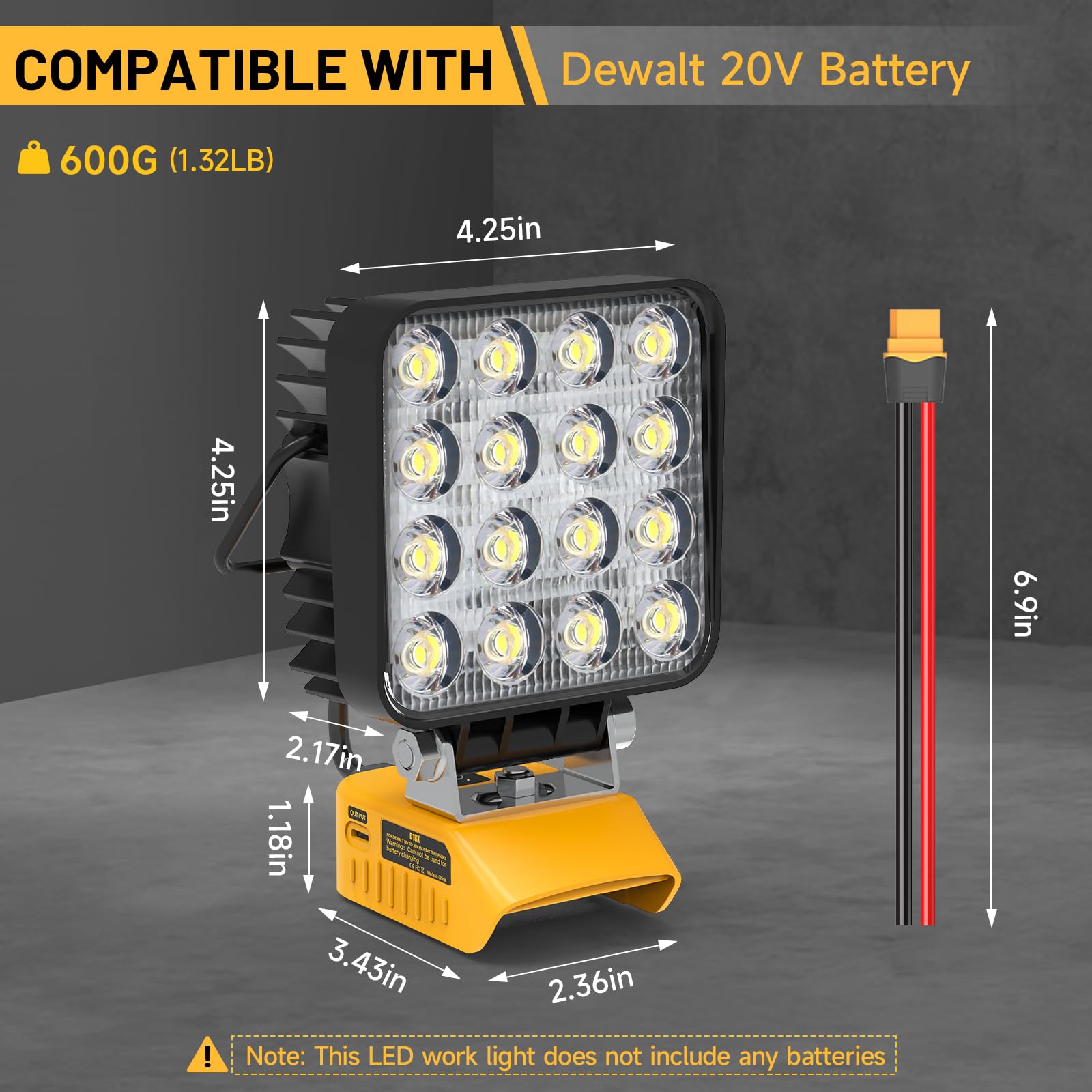 Azocek New Upgrade Led Work Light Compatible With Dewalt 20V Battery, 48W 4800Lm Flashlight, 20V Battery Cordless Work Light Wit