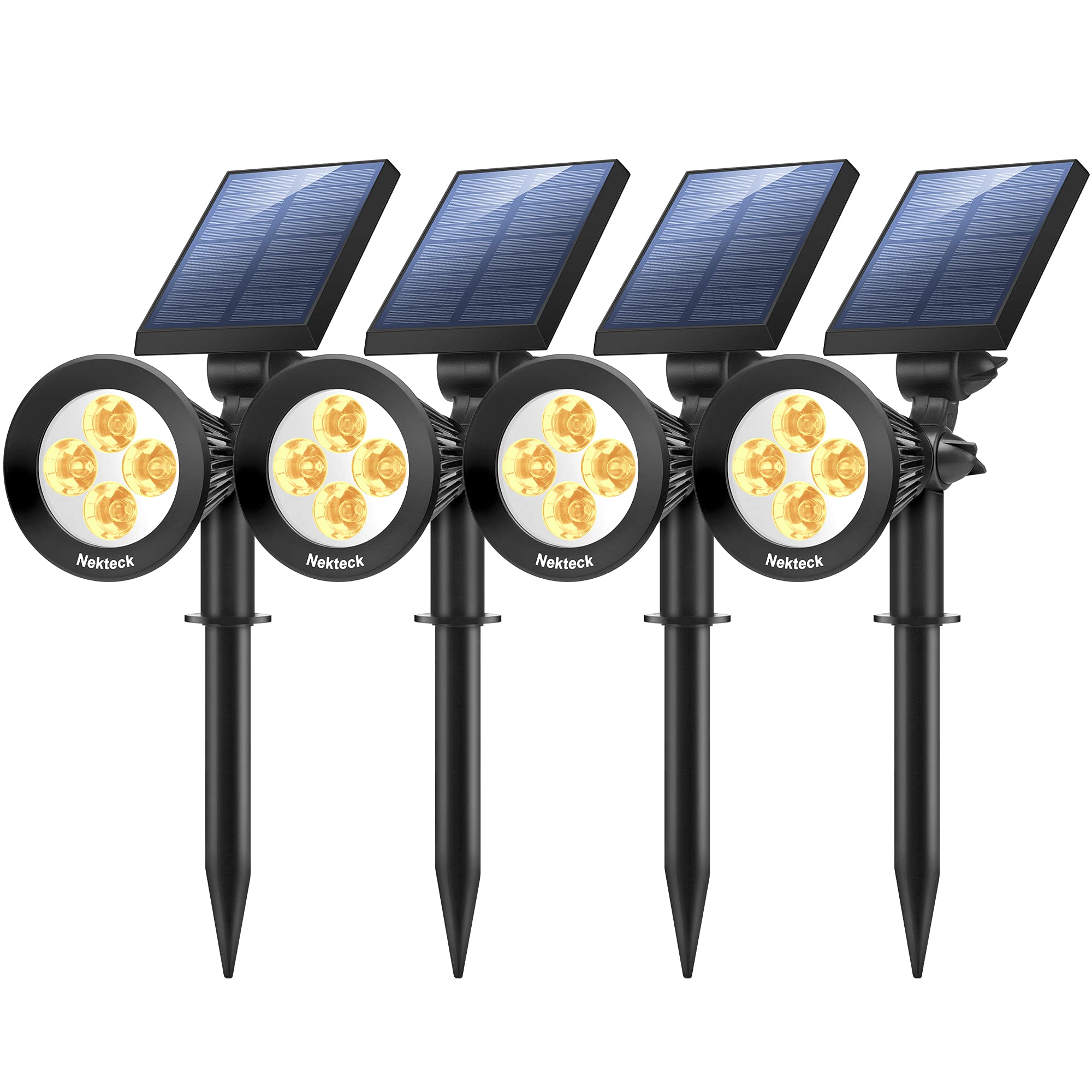 Nekteck Solar Spotlights - 4 Pack, Warm White, Adjustable Outdoor Lights, well-made Plastic, Auto On/Off, Landscape Lighting