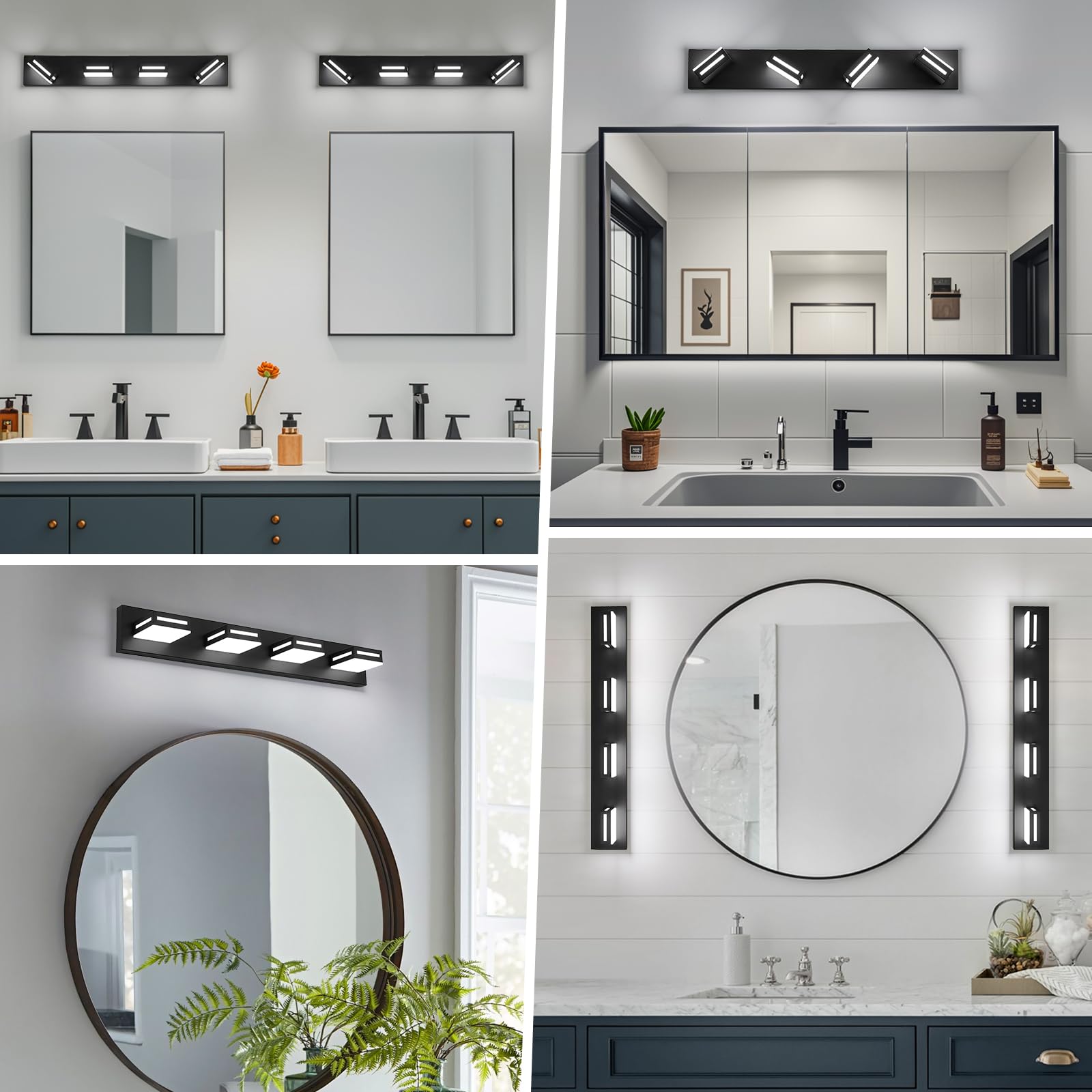 Donrao 30-Inch Modern Black LED Bathroom Vanity Light Fixture, 4-Light, Cool White 6000K, Model DY2409200003
