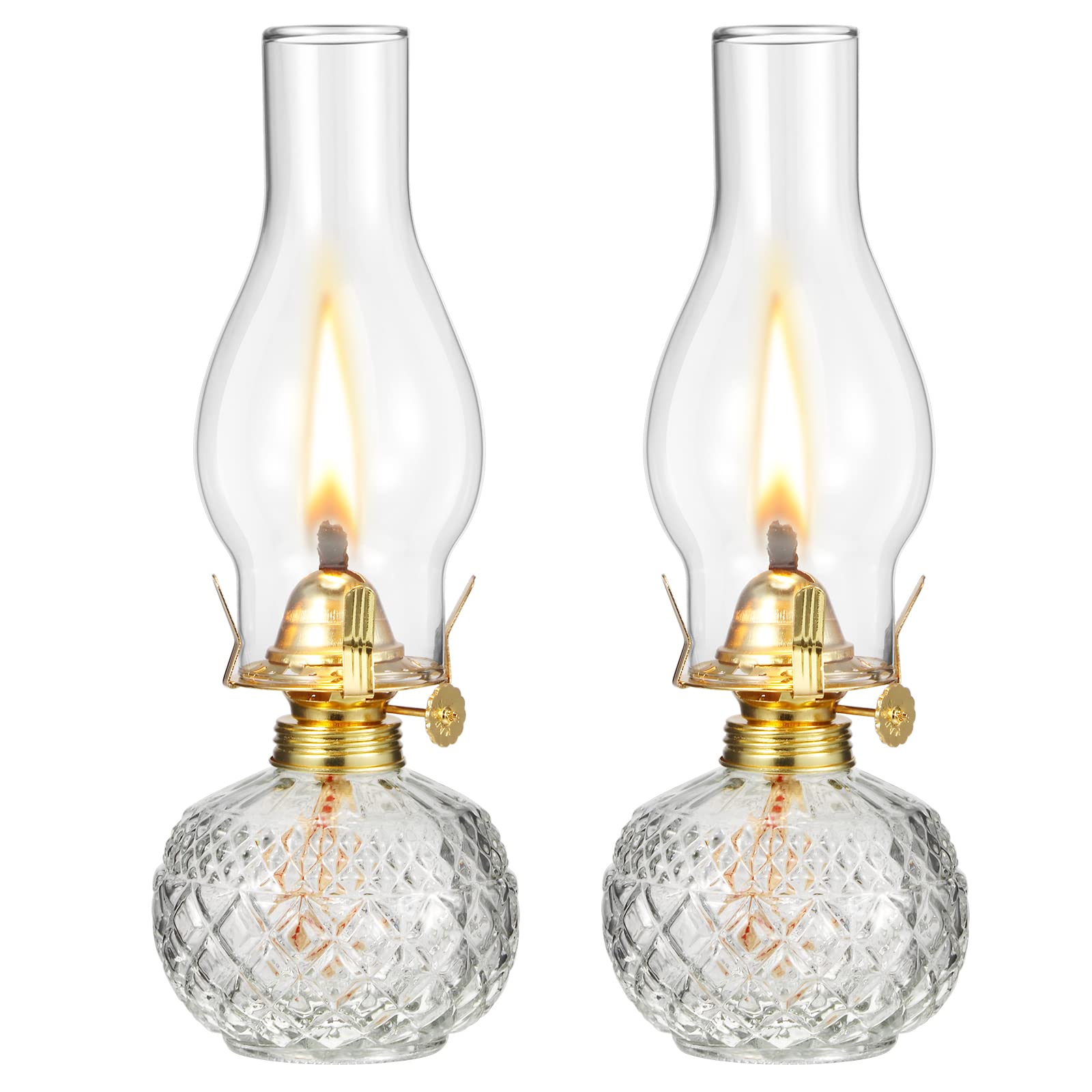 Hortsun 2 Pieces Large Chamber Oil Lamp, Vintage Glass Clear Kerosene Lamp Tabletop Decor Lantern Indoor Decorative Oil Lantern 