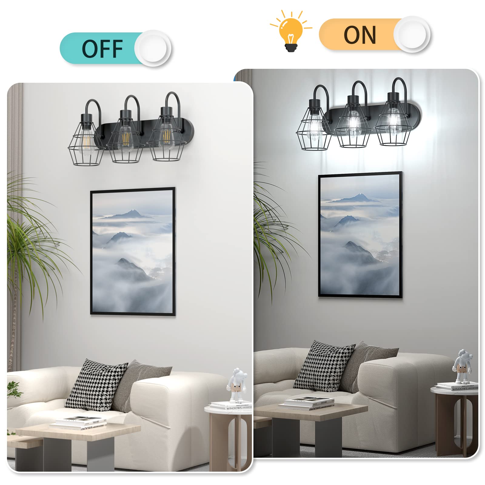 Elibbren Industrial Bathroom Vanity Light, 3-Light, Metal, Black, UL Listed, Model 3toutuoyuanbidegn