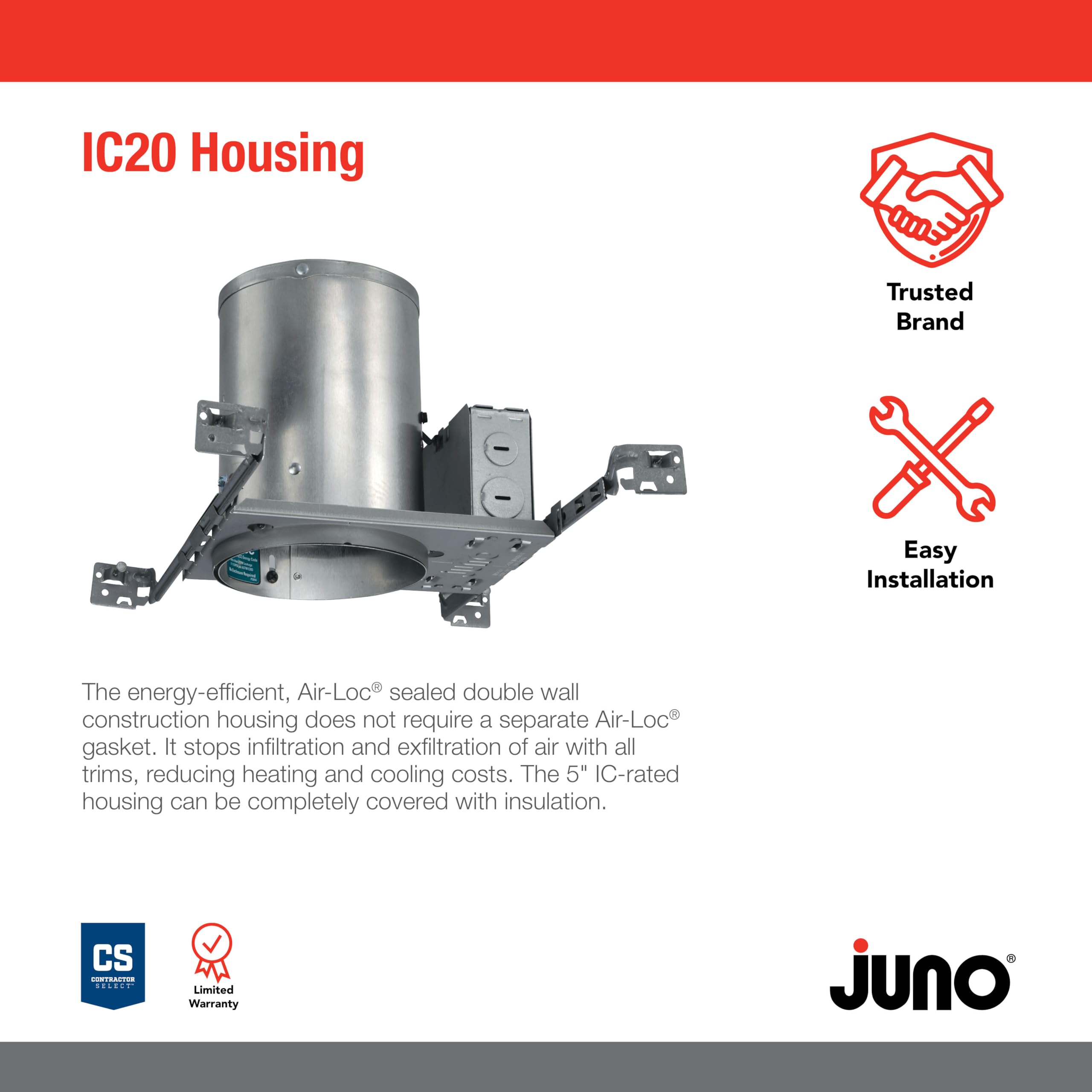 Juno Lighting Ic20W Contractor Select 5-Inch Ic Rated New Construction Universal Housing With Quickwire