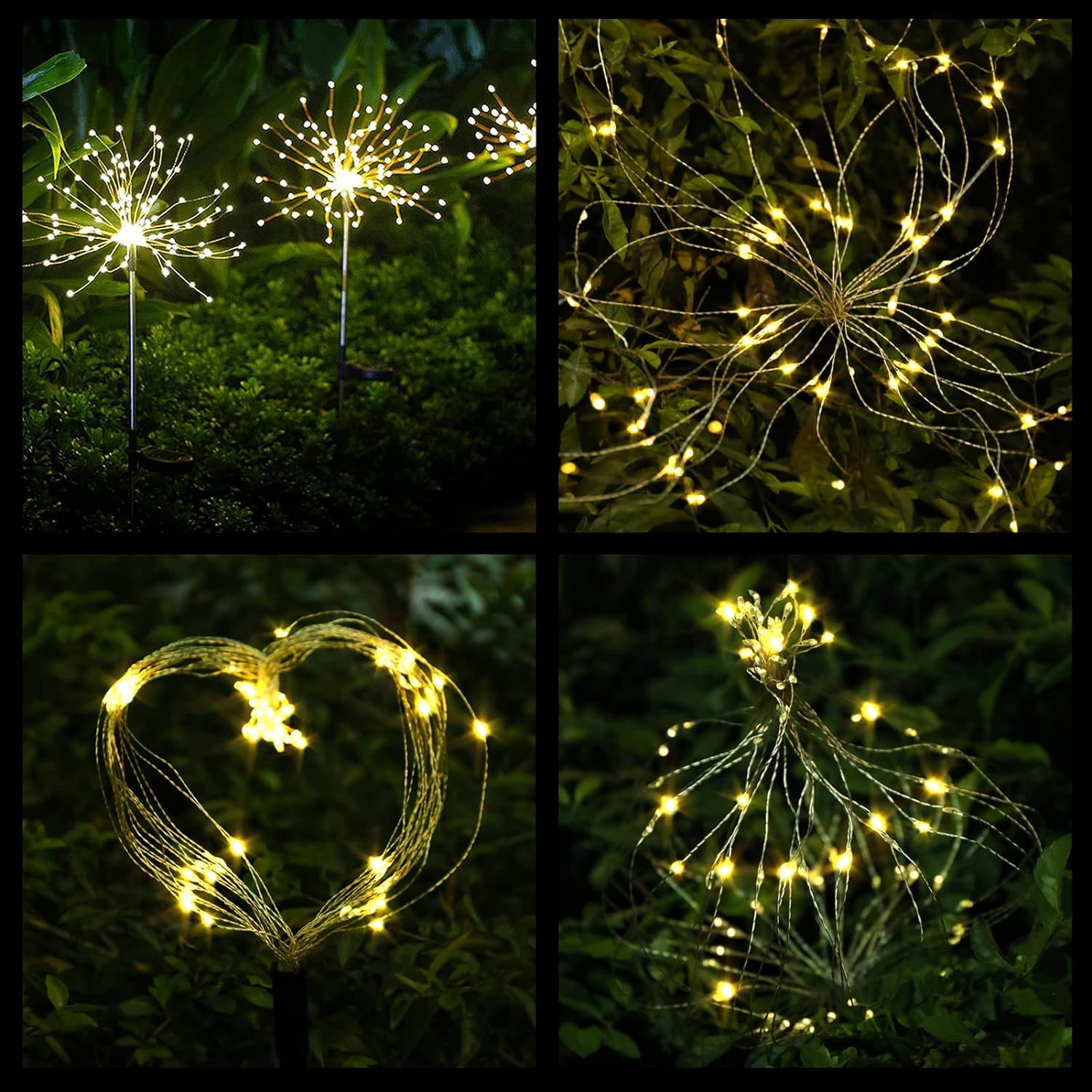Fooing 4 Pcs Solar Garden Lights Solar Firework Lights, 480 Led Solar Powered String Light 2 Modes Twinkling Solar Lights For Ga