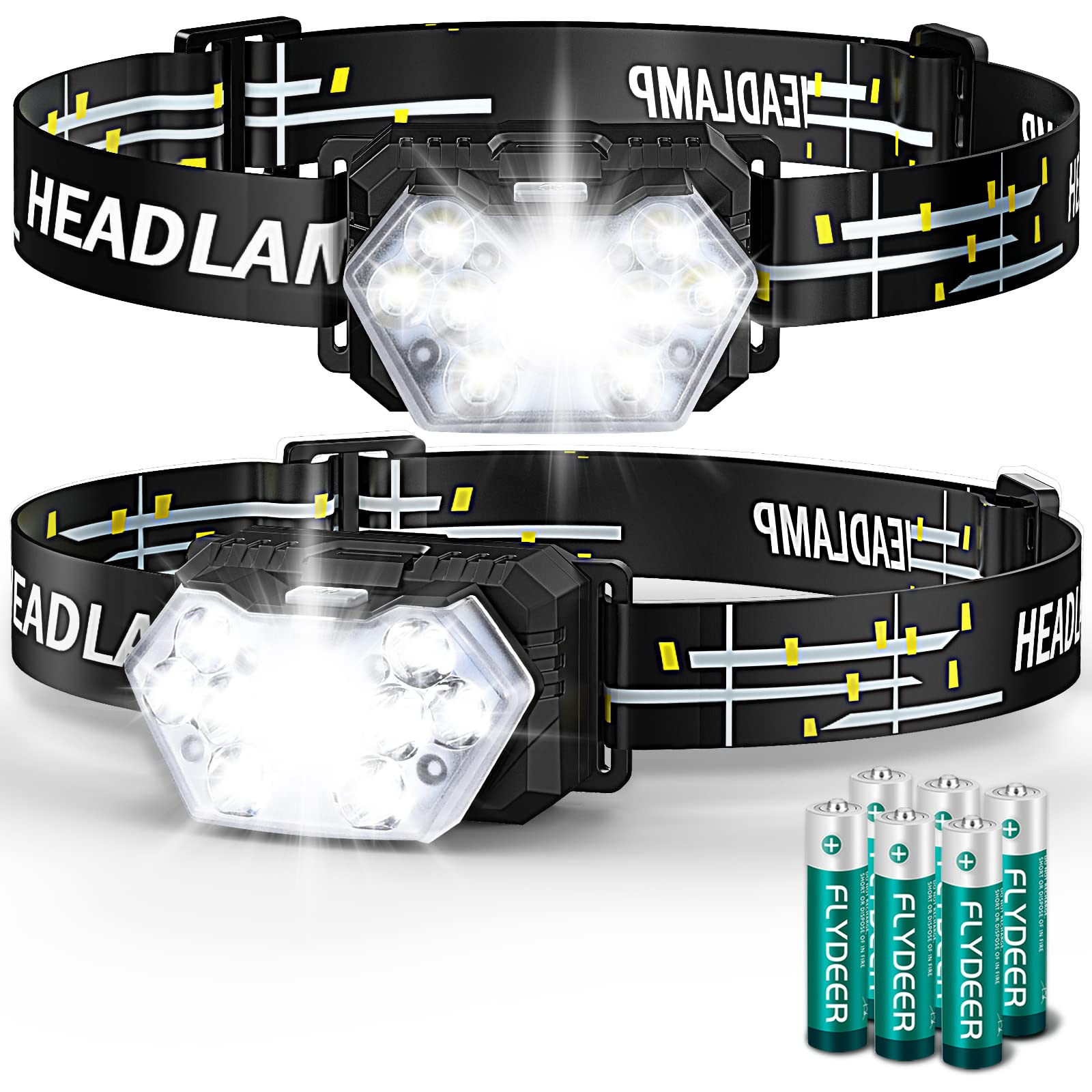 Eirnvop 2000 Lumen 9 Led Headlamp 2 Pack, Ultra Bright Head Lamp With 6 Modes, Ipx5 Waterproof Head Light, Lightweight Head Flas