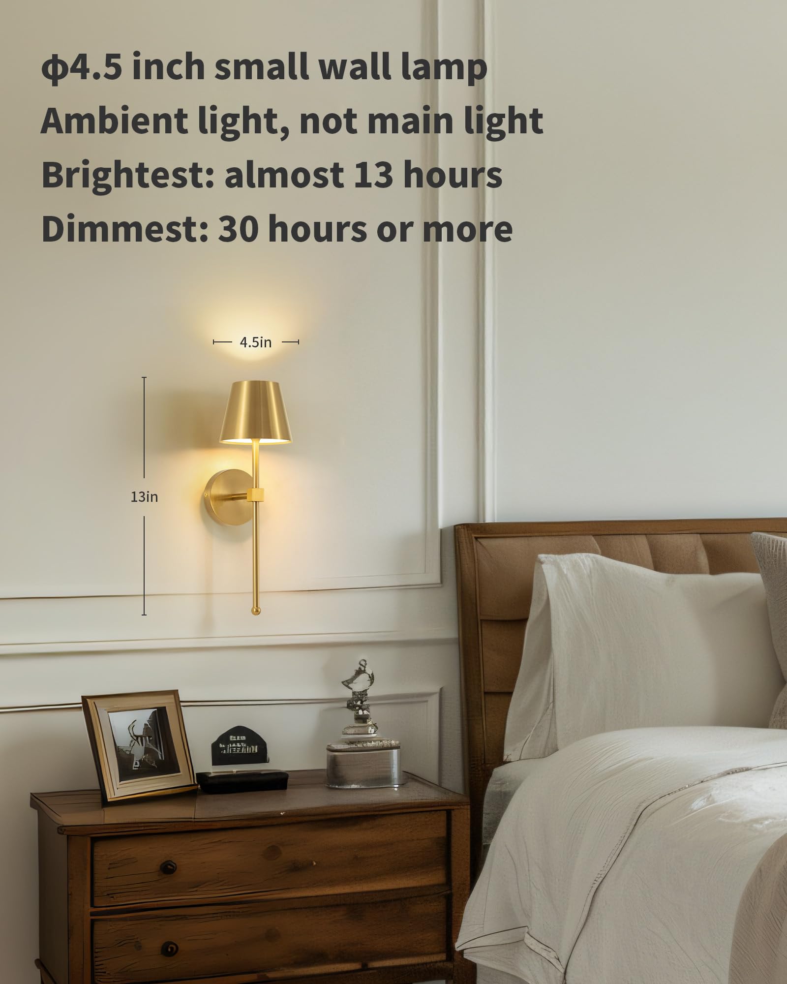 Kdg Wireless Wall Sconces Set Of 2, Small Cordless 5200Mah Rechargeable Battery Led Wall Lamps, Stepless Dimming Lightings For W