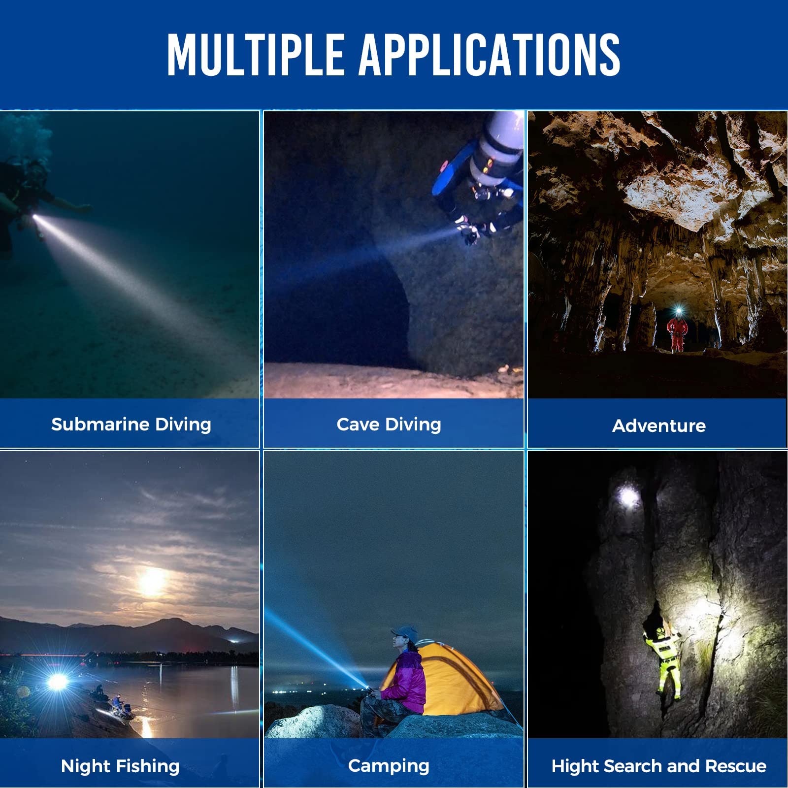 Orcatorch D550 Dive Light 1000 Lumens Scuba Diving Flashlight 3 Modes Ip68 Waterproof Underwater Lights Night Dive Submarine Torch With Wrist Mount For Outdoor Exploration Under Water Sports