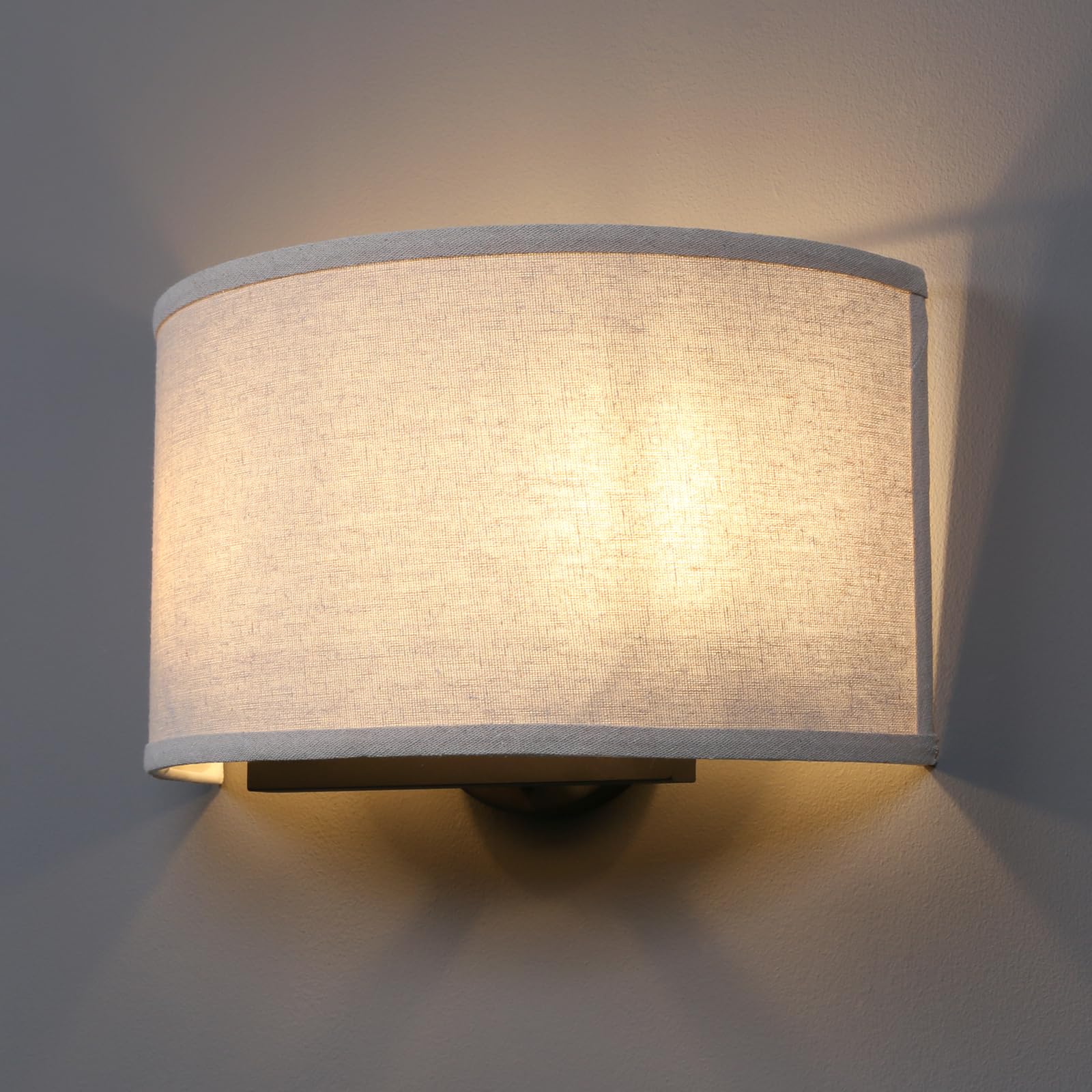 Yosoan Linen Wall Sconce Indoor Fabric Bedside Light Fixture, 2-Light Dual Vintage Industrial Hardwired Half Moon Wall Lighting