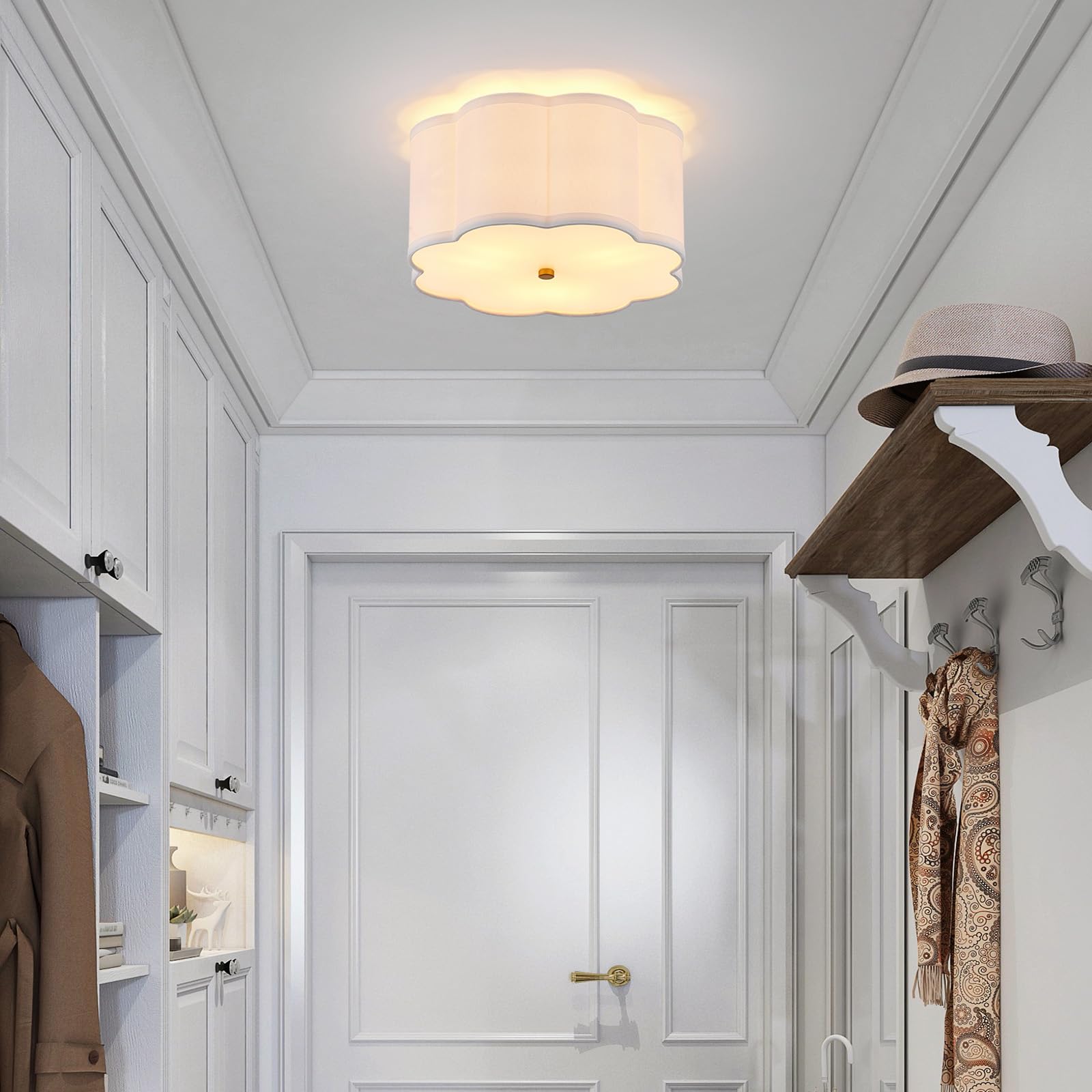 Widluth Modern Drum Semi Flush Mount Ceiling Light Fixture Modern 12.99“ 3-Lights Gold Drum Ceiling Lighting Vintage Linen Ceiling Lamp For Laundry Room, Kitchen, Basement, Dining Room, Bedroom