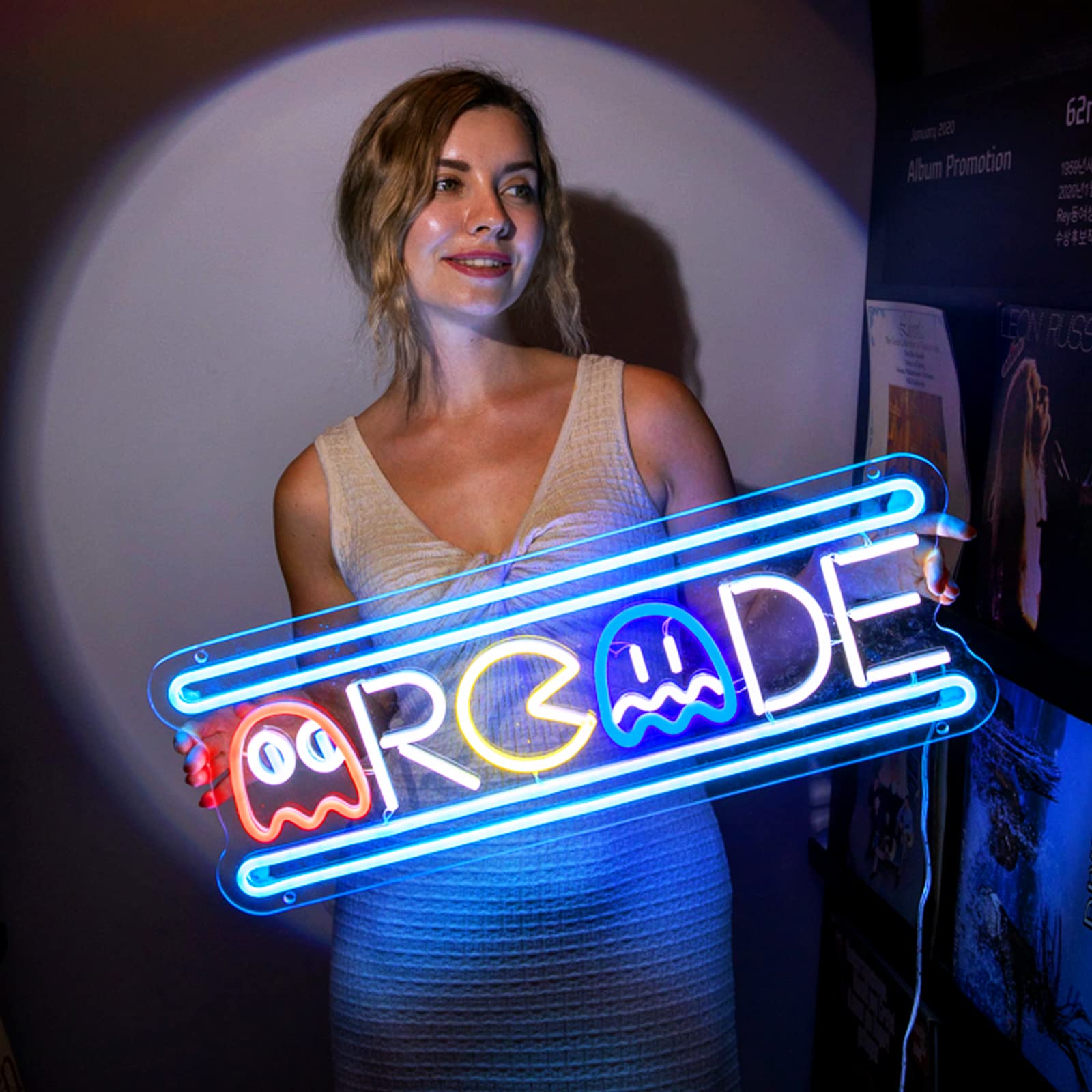 KiMineon Large Arcade Neon Sign, 25in Colorful LED Light, Acrylic Handmade Night Lamp for Game Room, Model Arcade-game-25