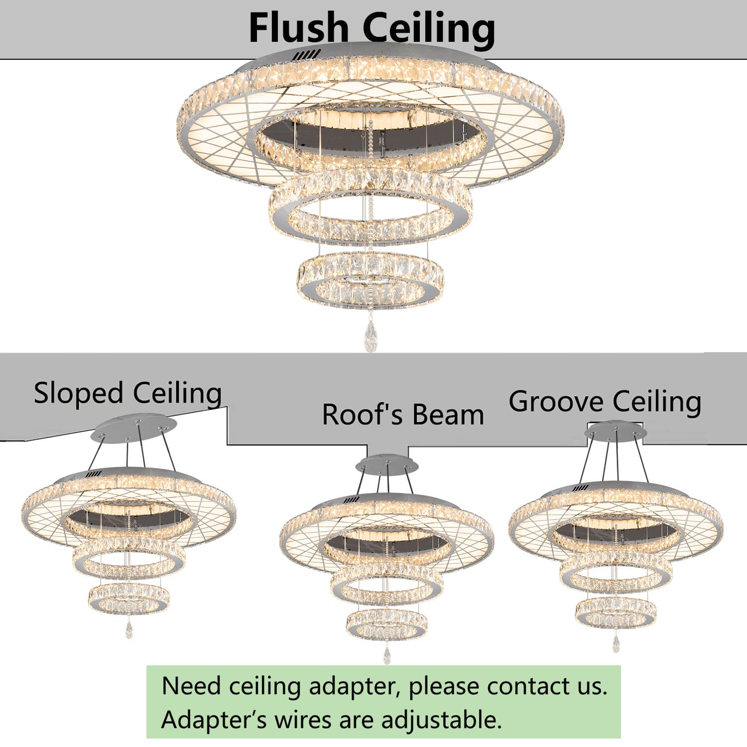 32''W Modern Chandeliers Living Room Light Crystal Flat Mounted Ceiling Lights Dining Room Light Bedroom Ceiling Drop Lighting F