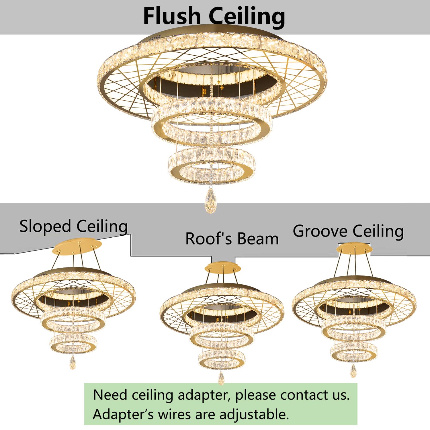Haixiang Led Modern Chandeliers - Dining Room Crystal Ceiling Mounted Lights - Bedroom Remote Dimmable Lights - 2700K & 6000K