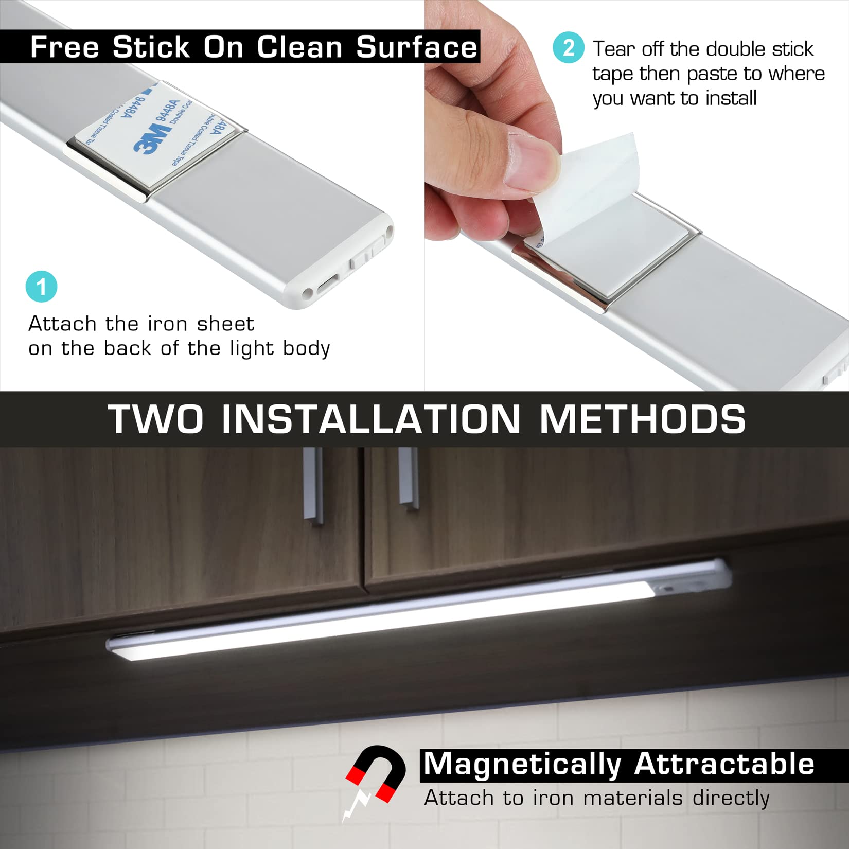 Everbrite 70Led Dimmer Under Cabinet Lighting, Motion Sensor, 2-Pack, White, Ultra Thin Design, 300 Lumen, 6000K