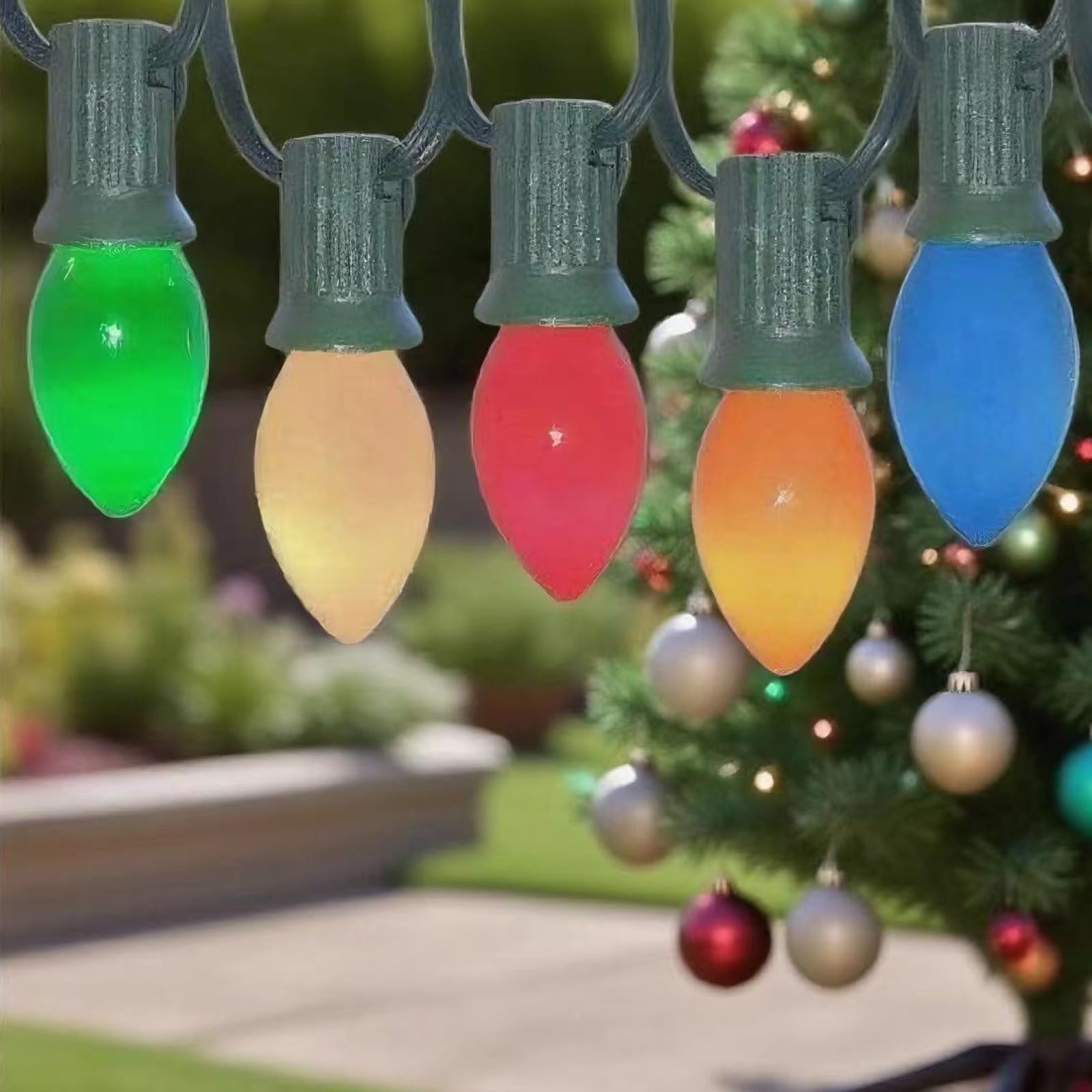 QZFGYAN C7 LED Christmas String Lights, 25Ft, Multicolor, Waterproof Glass Bulbs, Model ULP(7)-LR(25)(0.6W)