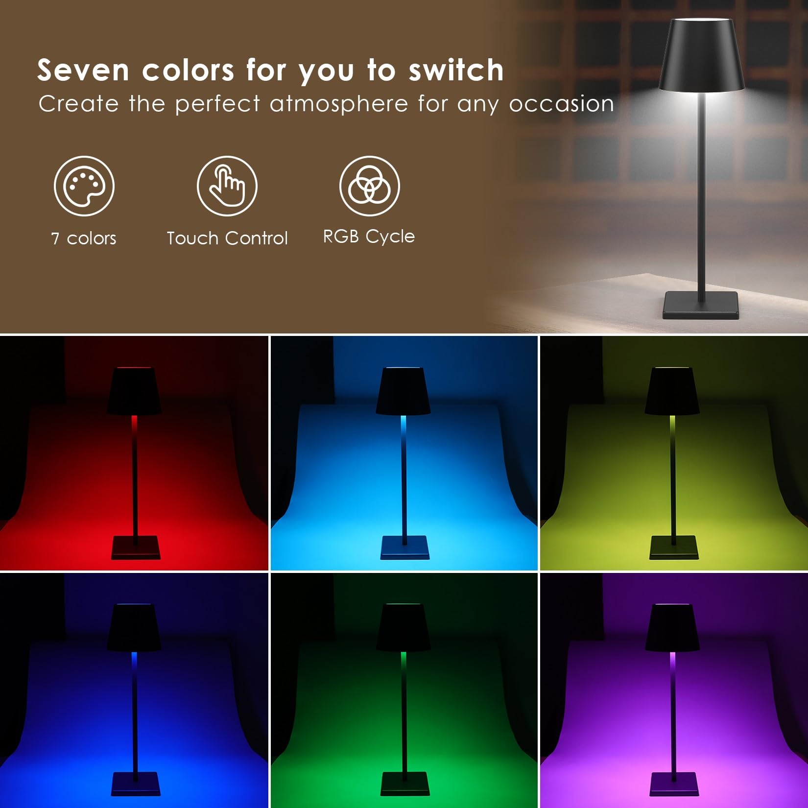 2 Pack Led Cordless Table Lamp With Rgb & Stepless Dimming Rechargeable Battery Desk Lamp 3W 5500Mah Battery Operated With Moder
