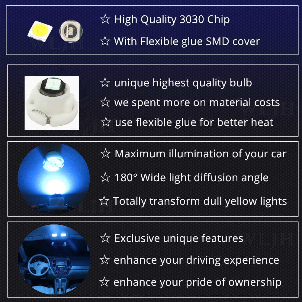 WLJH LED Car Instrument Cluster Bulb, T3 Neo Wedge, Ice Blue, Model WLJH0999, Replacement for Dashboard Gauge, HVAC Controls