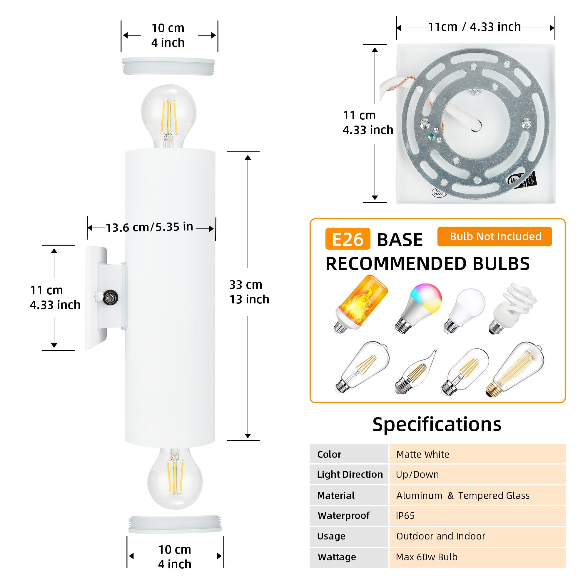 Cnengsthy Outdoor Wall Lights, Matte White Dusk To Dawn Sensor Lanterns, 2 Pack
