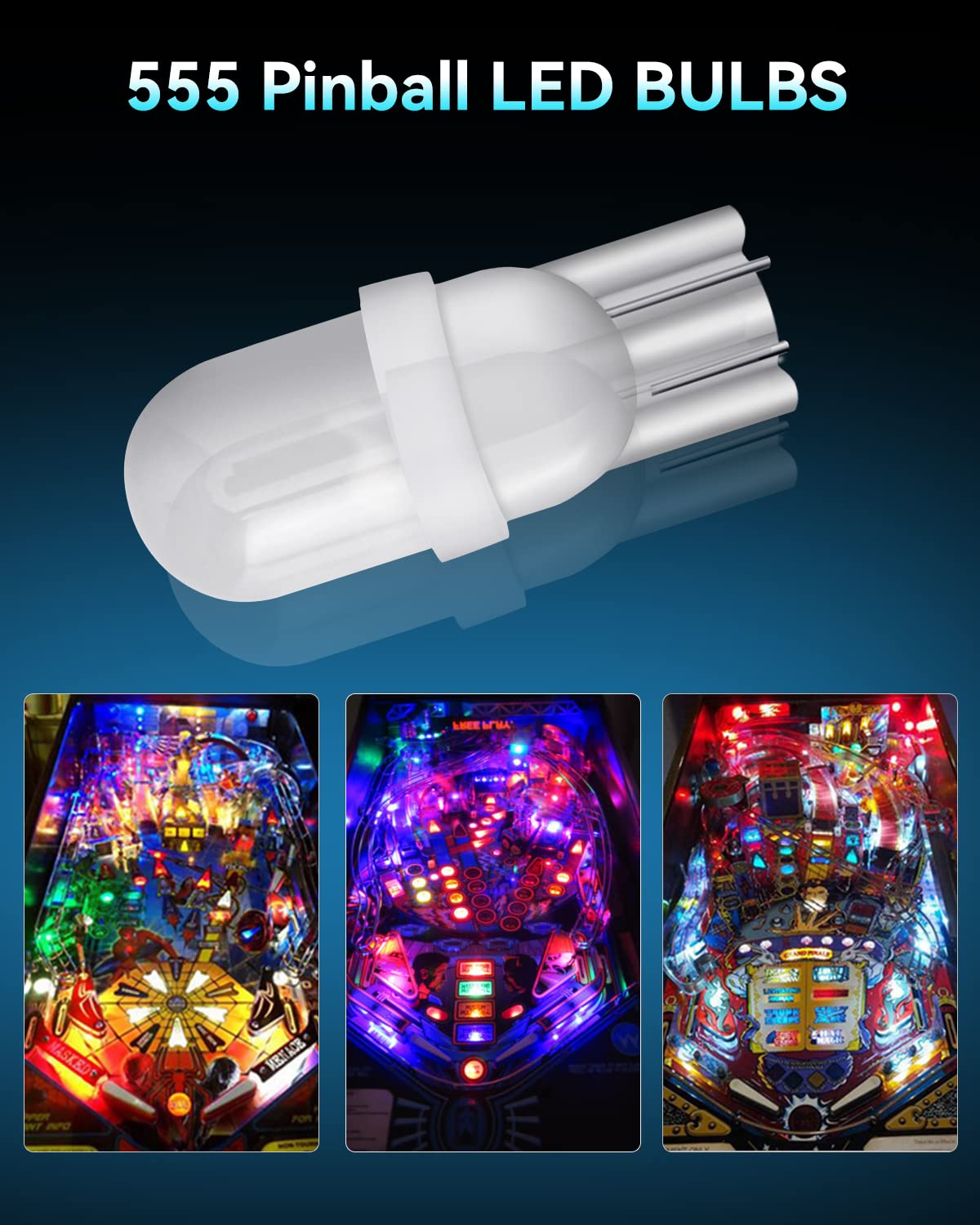 Keiurot 555 Bulb 6V 6.3V White Led For Pinball Machines, Nonpolarity, Pack