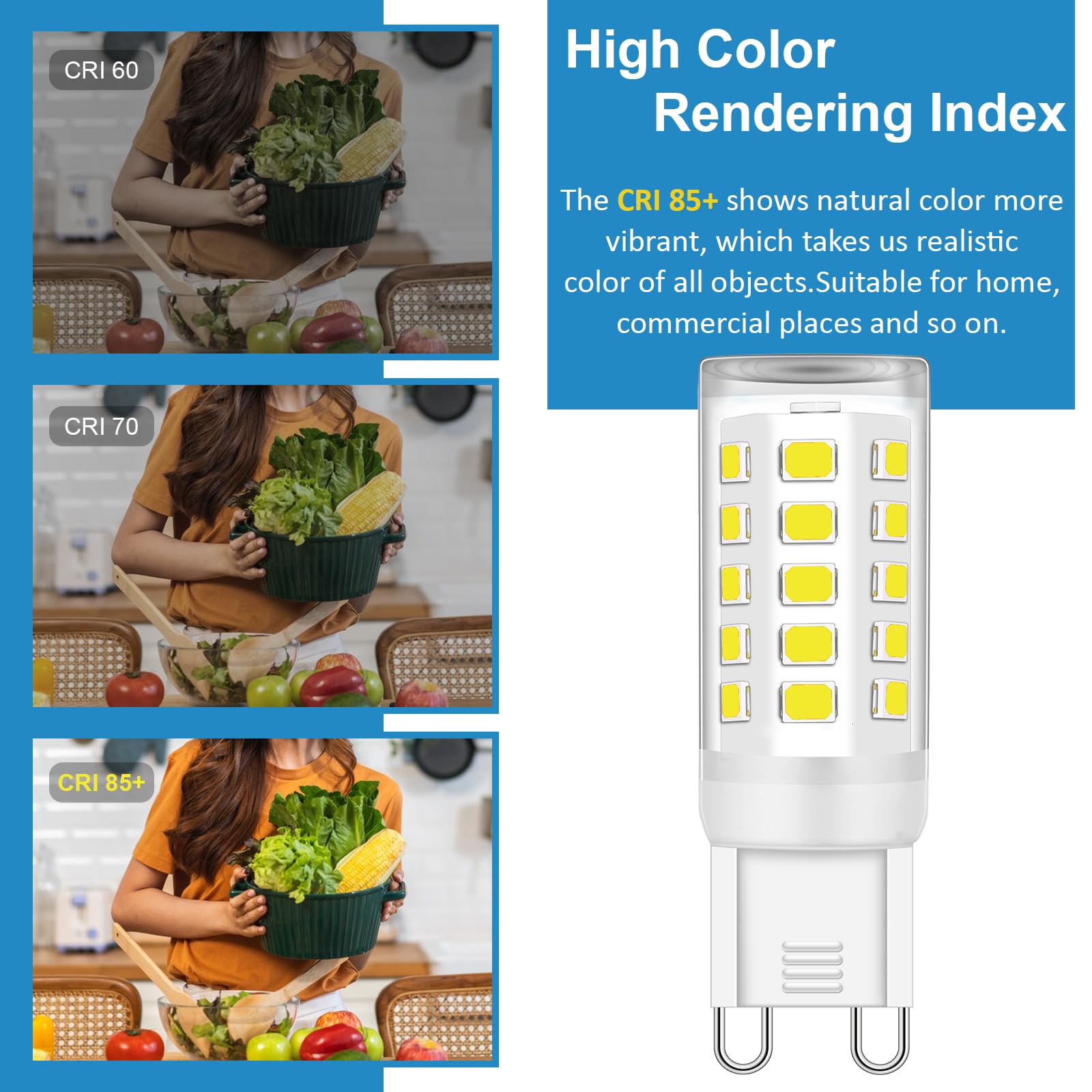 Ugvmn G9 Led Bulb Bi Pin Base 40W Halogen Equivalent Bulbs, 5000K Daylight White T4 G9 Led Llight Bulbs For Chandelier, 10 Pack
