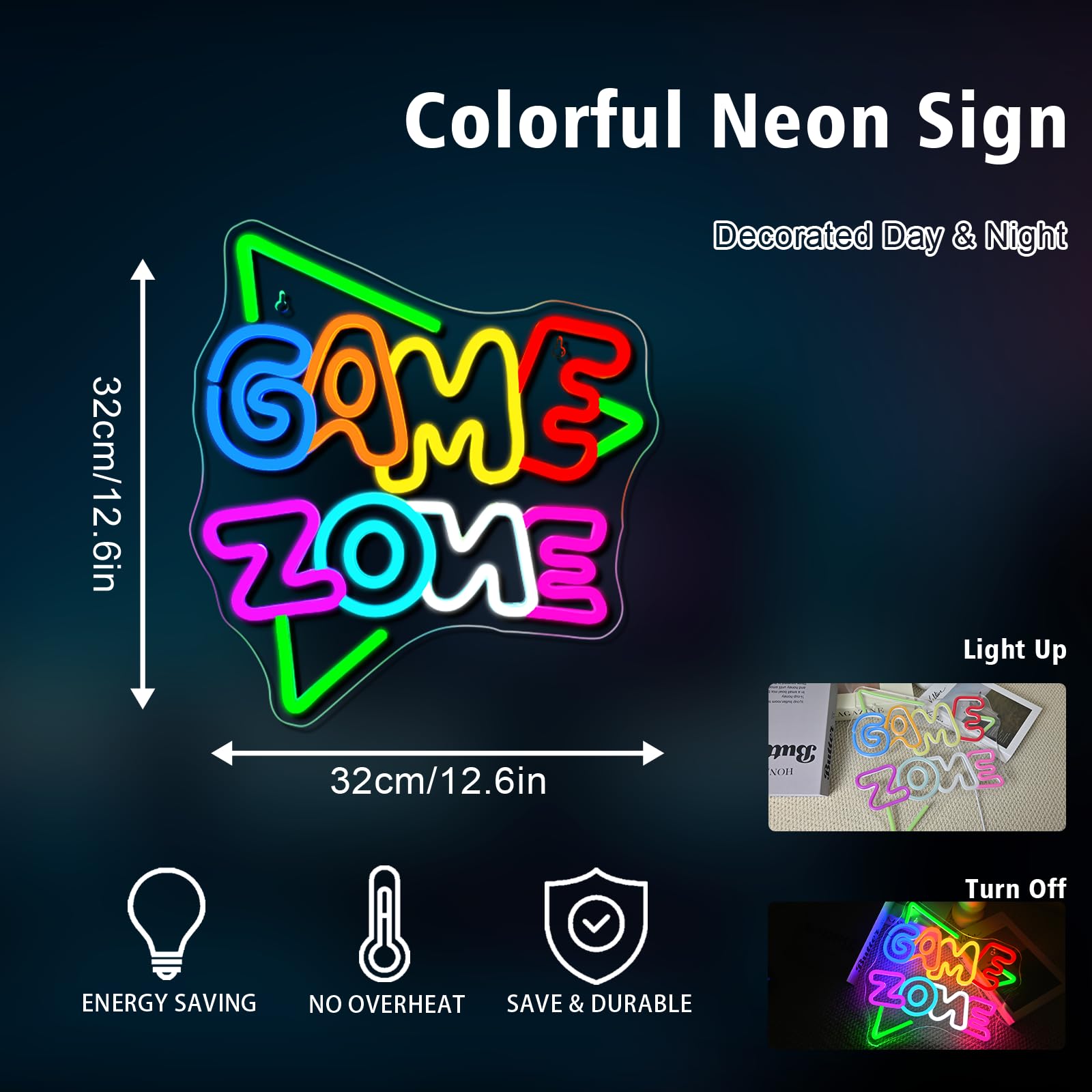 gamerneon Neon Sign for Gaming Room Decor - 12.6x13.78 inches - Colorful Green Game Zone - Model gamerneon-36