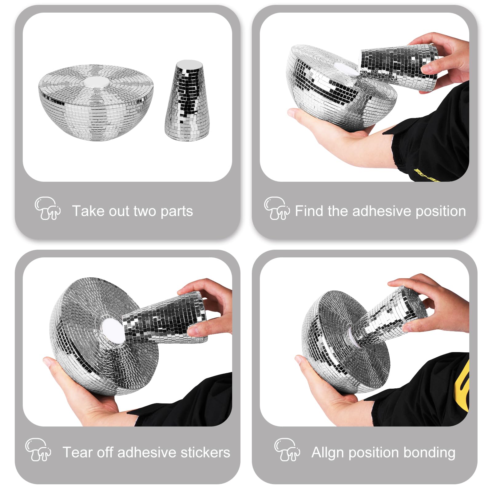 Yeehlmer Creative Mushroom Disco Ball For Party Table Decor Mirror Retro Handmade Disco Ball Mushroom Shape Home Art Decorations Bar Ornaments (Silver  Xs(4.7))