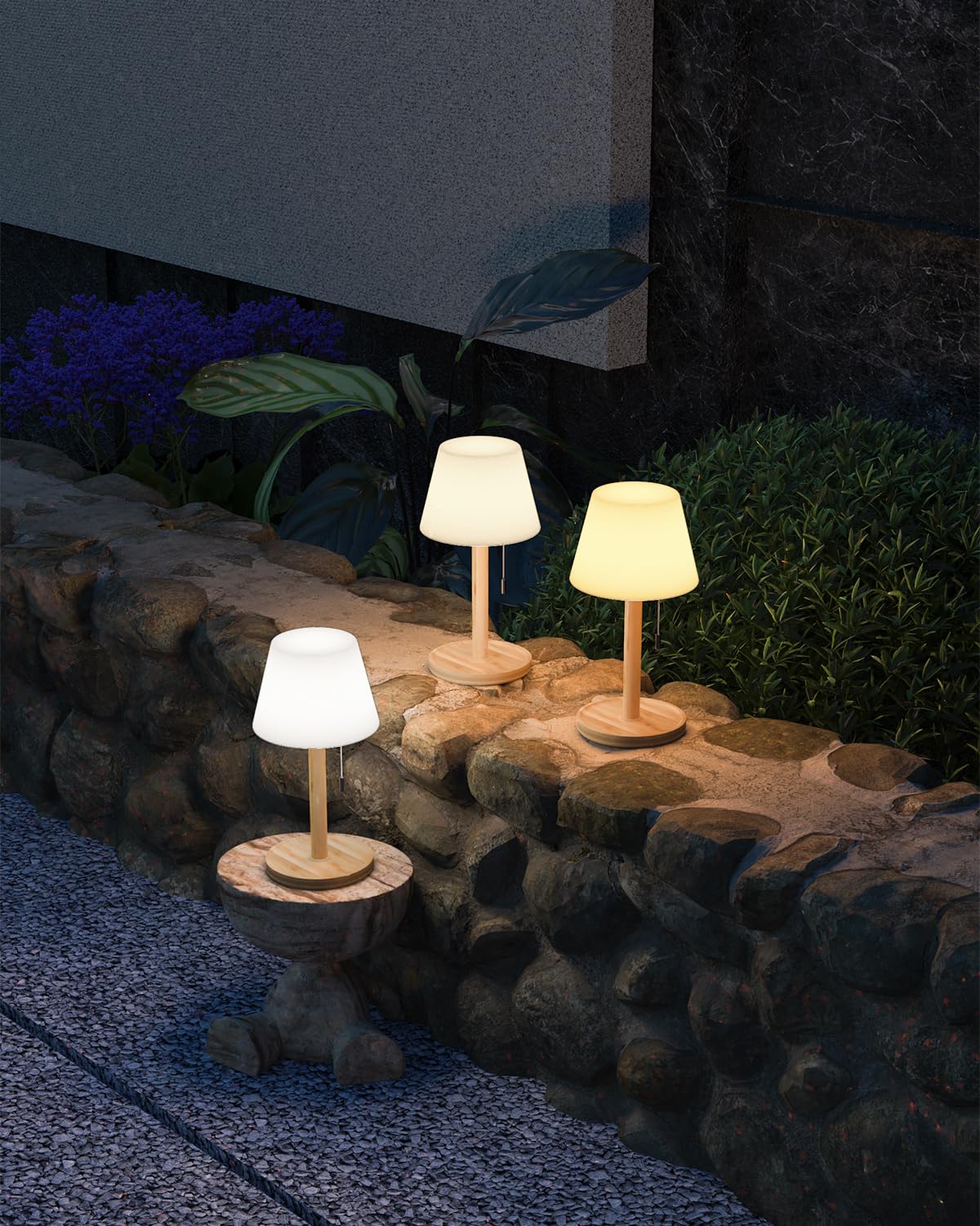 INTELIVE Small Outdoor Waterproof Table Lamp - Cordless Rechargeable, 3 Lighting Modes, Milky White, Ideal for Patio, Garden, Camping, Bathroom