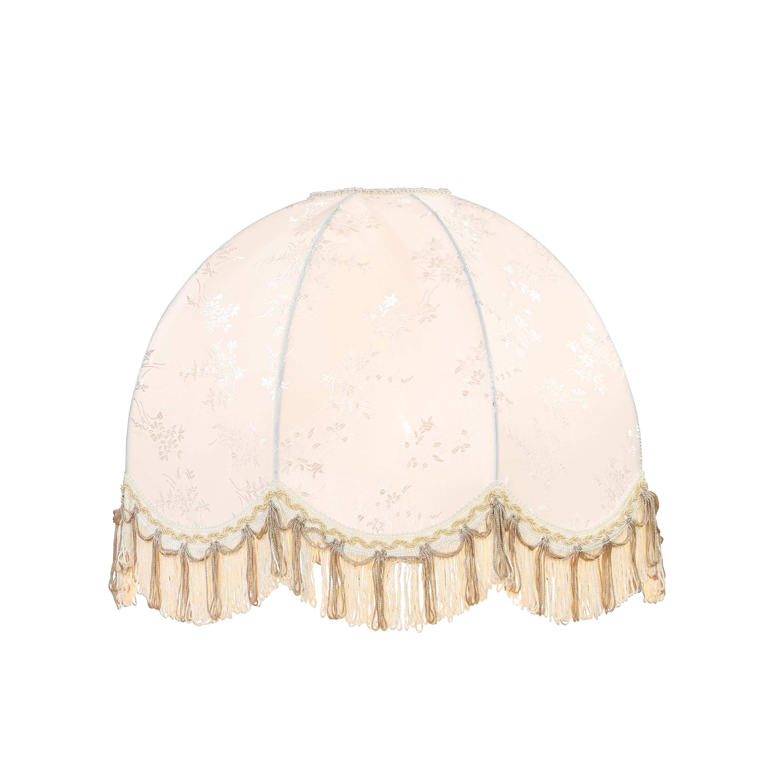 Aspen Creative 34524, Handsewn Scallop Dome Beige Spider Shade, Jacquard Textured Fabric With Fringe, 4&quot; Top X 16&quot; Bottom X 12&quot; Slant