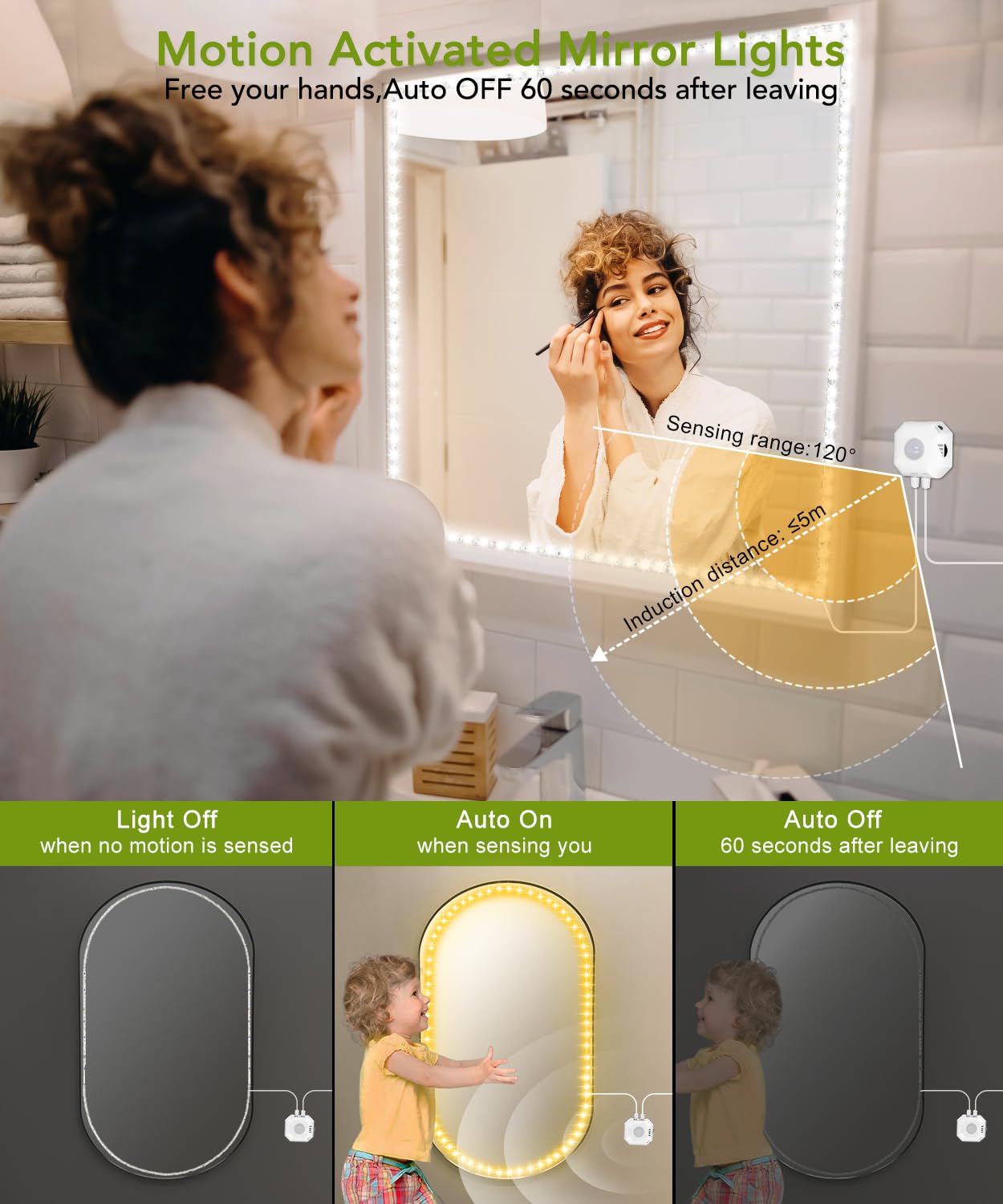 Keshu 13Ft Led Vanity Mirror Lights, Ultra Bright Motion Sensor, Bendable, Dimmer, Mirror Not Included