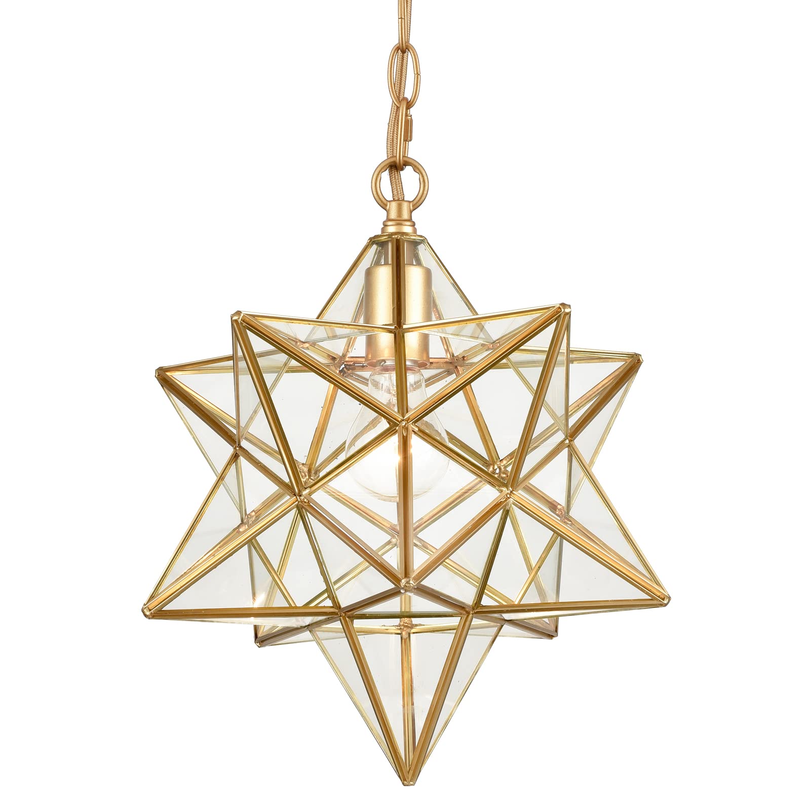 Danseer 14-Inch Moravian Star Brass Pendant Light With Clear Glass Shade