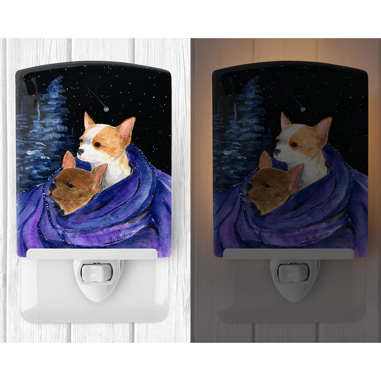 Carolines Treasures Night Light, Ceramic, Starry Night Chihuahua, UL-Certified, 6x4x3 inches, Multicolor, Model SS8513CNL