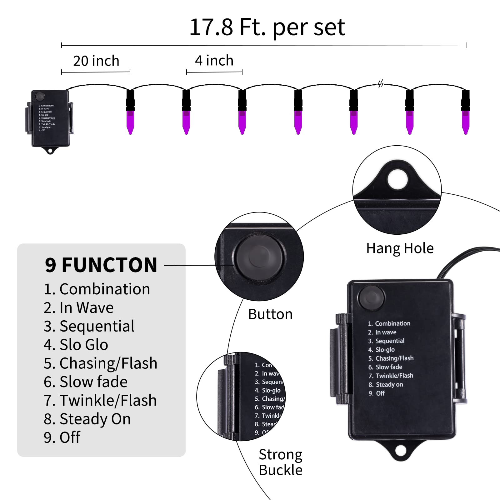 Christamas Decorations Purple String Lights Battery Operated 17.8 Feet 50 LED 2 Pack Waterproof Mini Fairy Lights with 8 Lightin