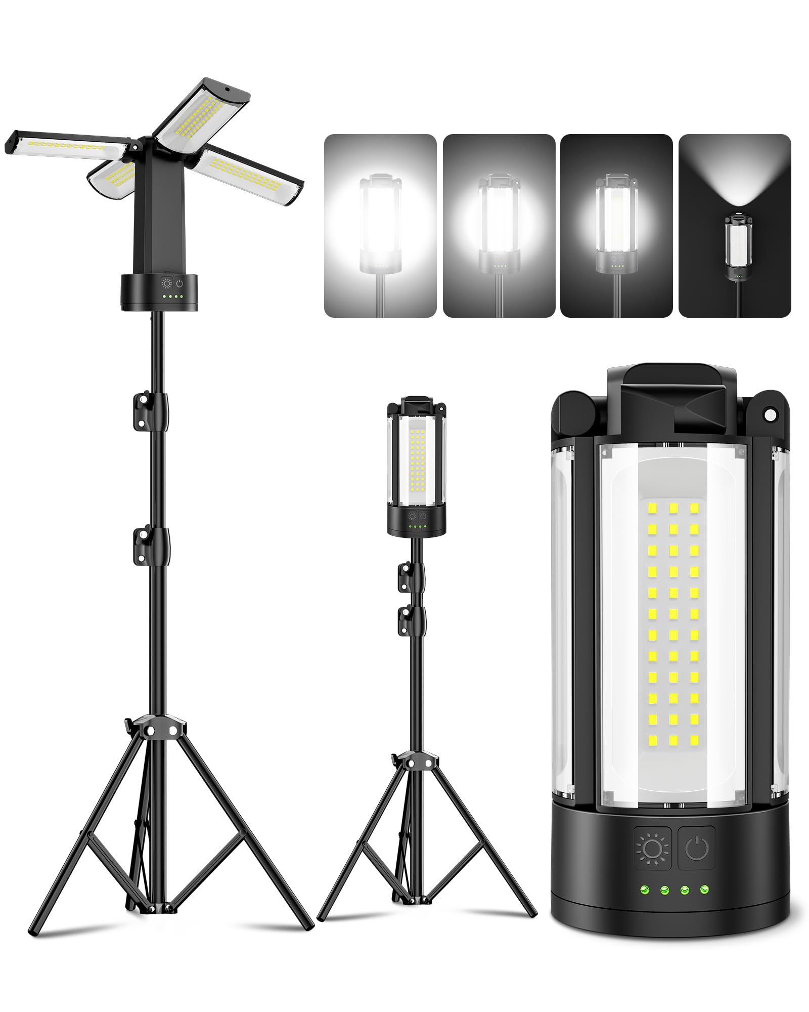 CORESLUX 10400mAh Rechargeable Camping Lights with Stand, 6000K Portable Work Light with 4 LED Lamp Heads, Magnetic Work Light C