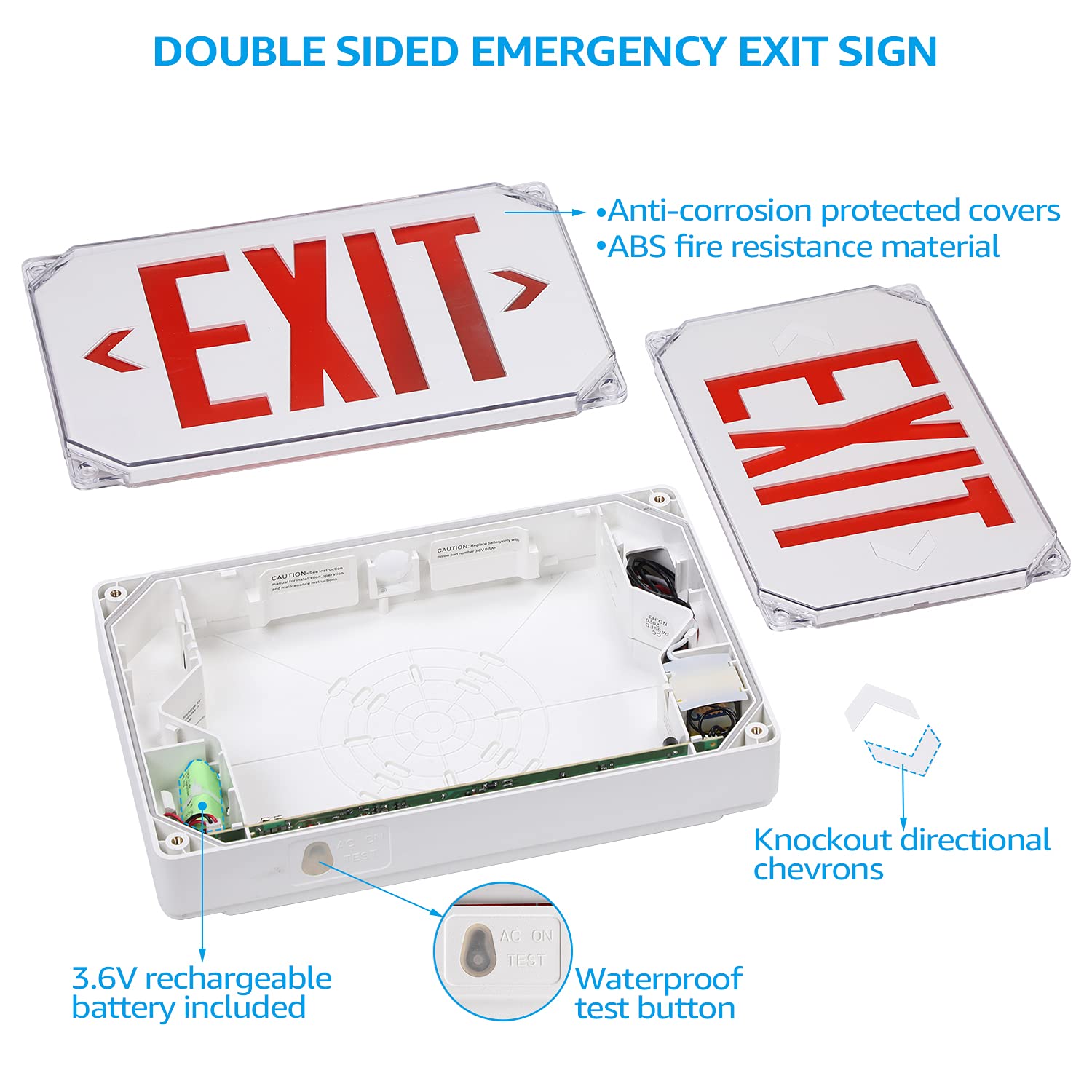 Leonlite Led Exit Sign, Wet Location Exit Sign With Battery Backup, Ul Listed, Outdoor Hardwired Exit Light With Double Sided, Ac 120/277V, Weatherproof Emergency Exit Sign, Red