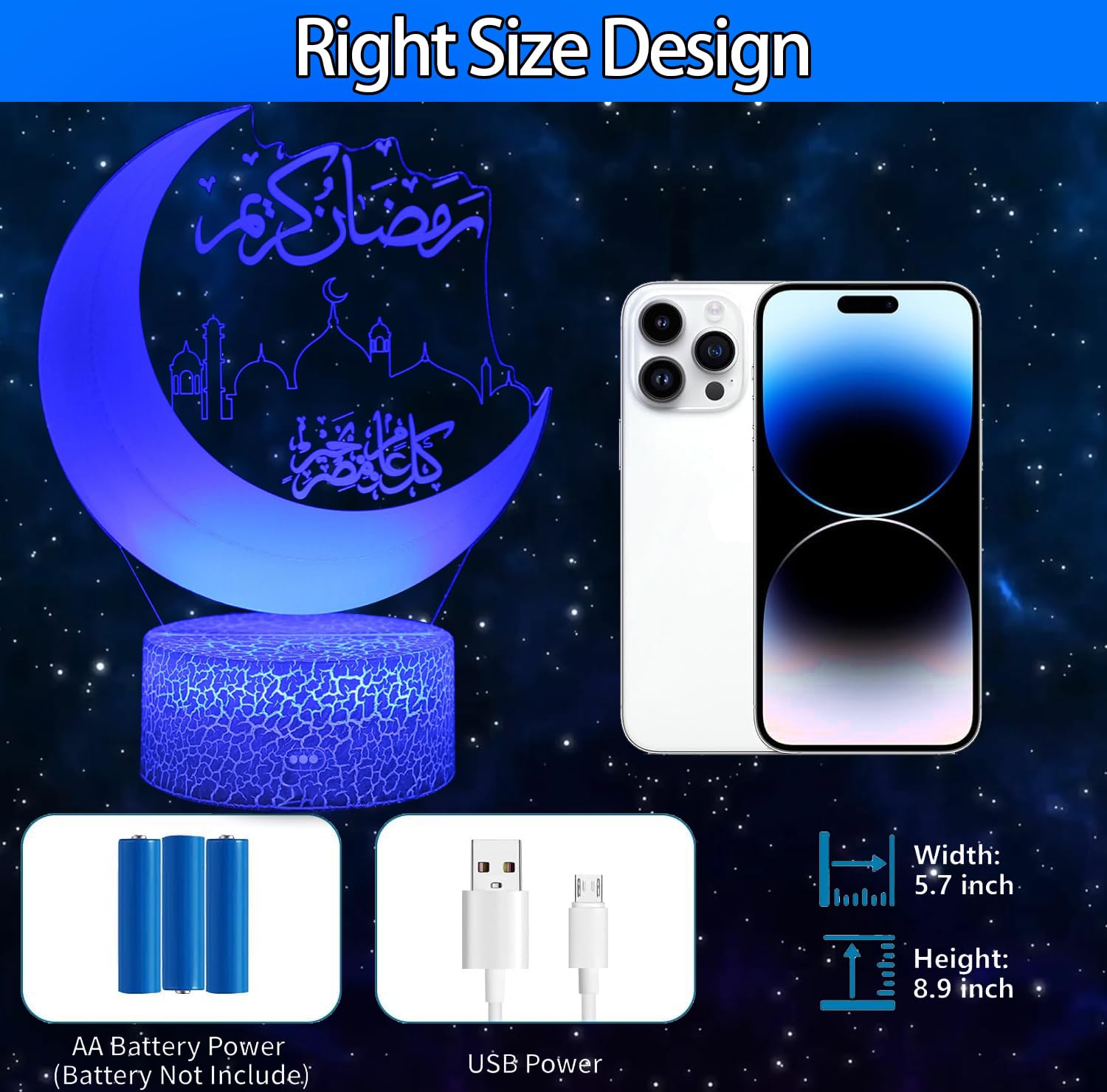 3Pcs Muslims Night Lights - 3D Illusion Lamp Set With Moon Castle, Quran Book, Flower Designs - 16 Changeable Colors With Remote And Touch Control Ramadan Islamic Gifts For Kids Friends Home Deco