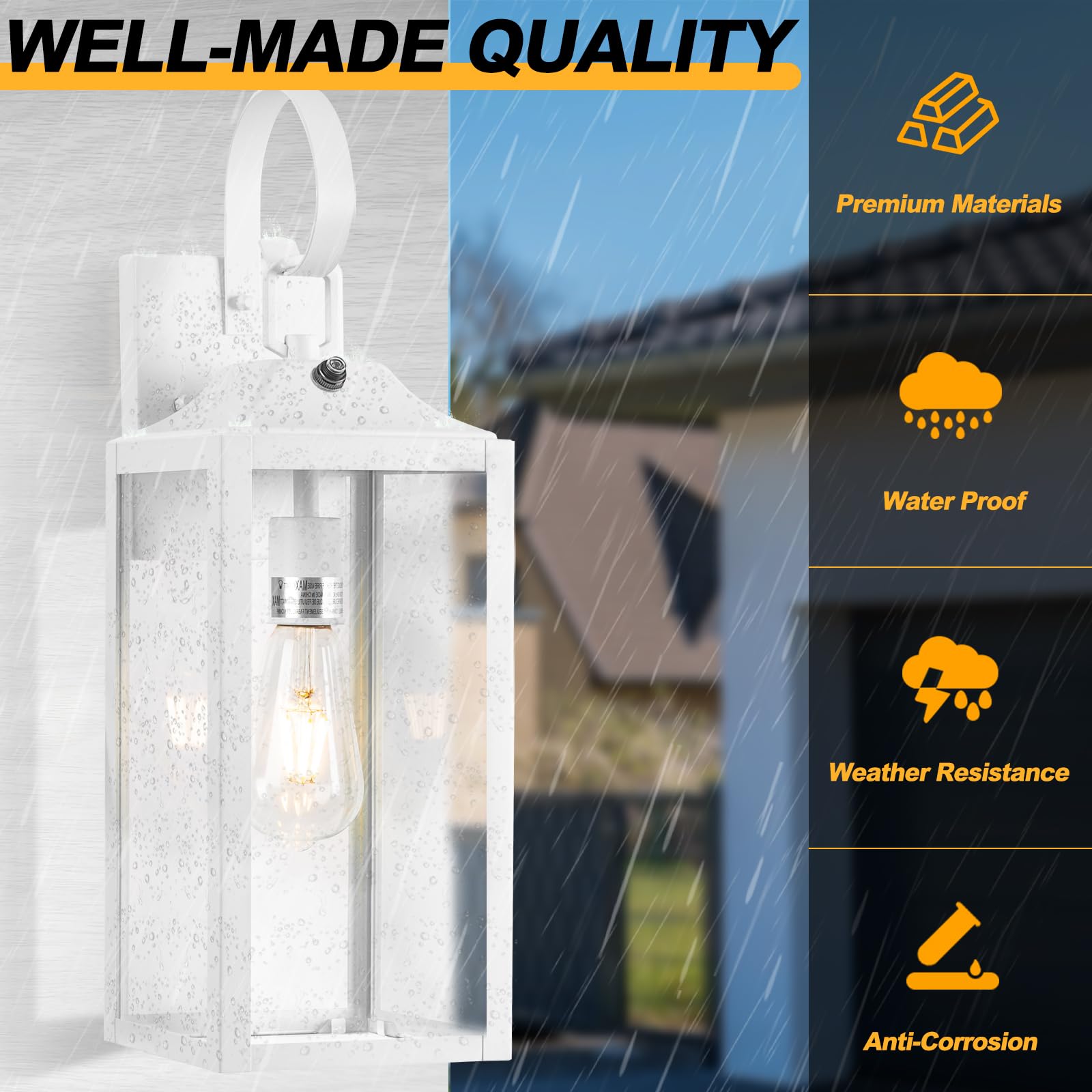 Yolsunes 19&quot; Dusk To Dawn Outdoor Wall Light, Waterproof Industrial Sconce, White Metal Fixture