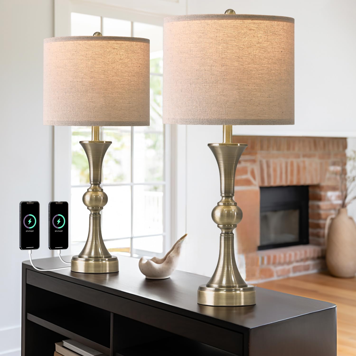 Oyears 28'' Table Lamps For Living Room Set Of 2, Bedside Lamps For Night Stands Bedroom Lamps Farmhouse Lamp End Table Bed Side