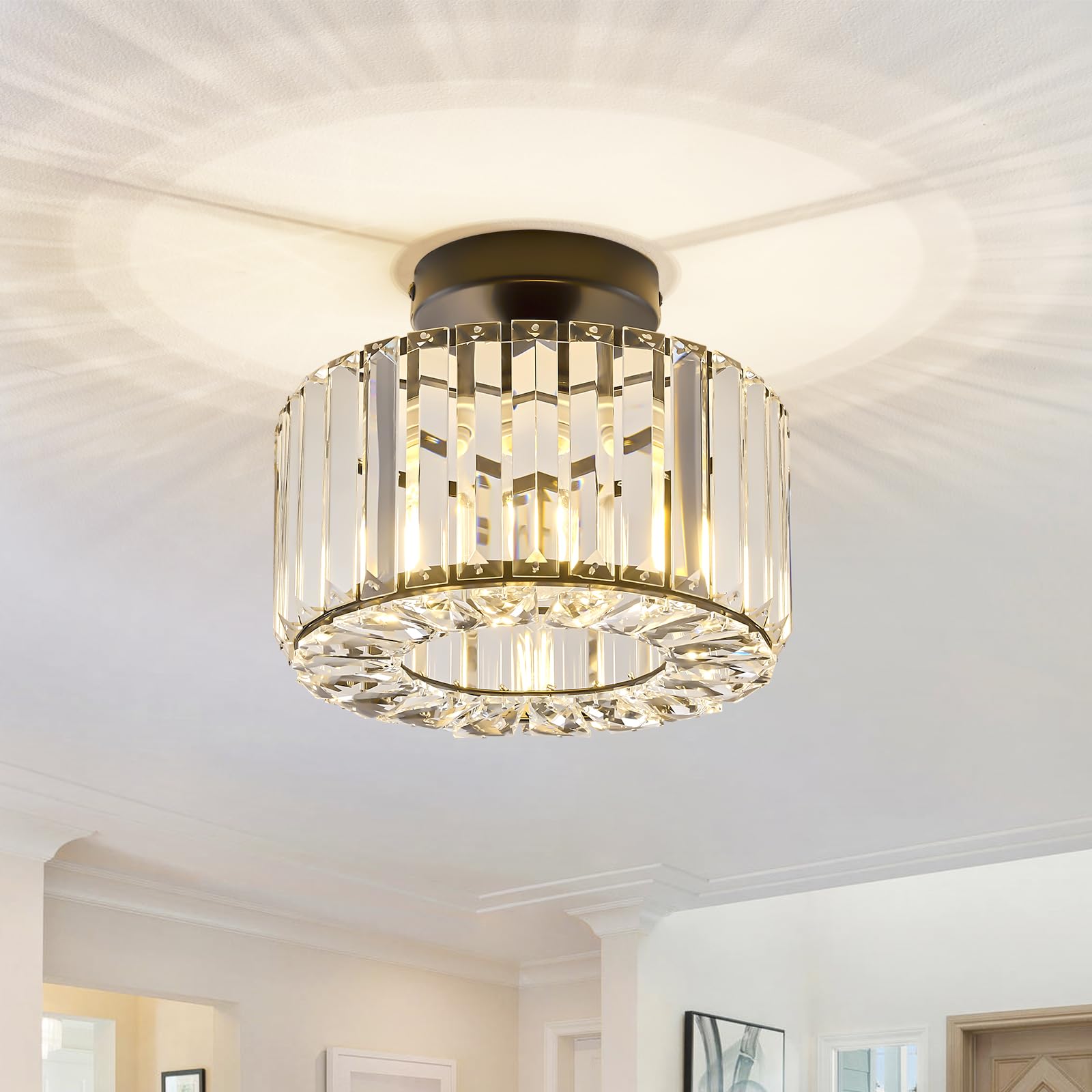 BUXVRCS Crystal Ceiling Light Fixture - Semi Flush Mount Ceiling Light Modern Chandelier Hallway Light Fixtures Ceiling Flush Mo