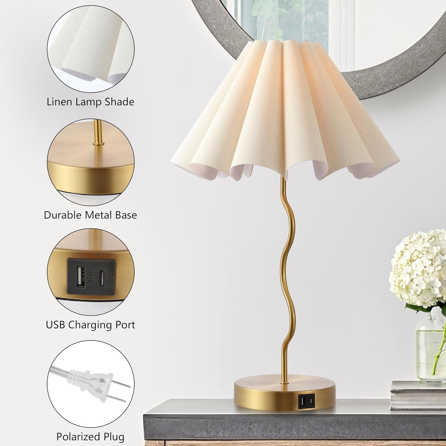 Eoeyyoyb Pleated Table Lamp, Set Of 2 Table Lamps For Bedroom, Bedside Lamps For Nightstand With Linen Lampshade, Modern Lamp Fo