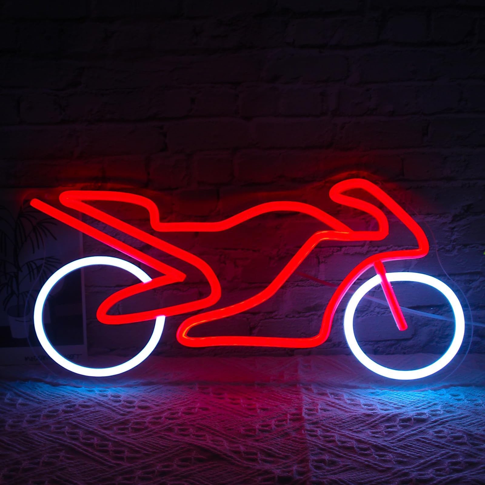 Jesalah Motorcycle Neon Sign Dimmable USB Light 20cm x 42cm Red White Model CX-motorcycle