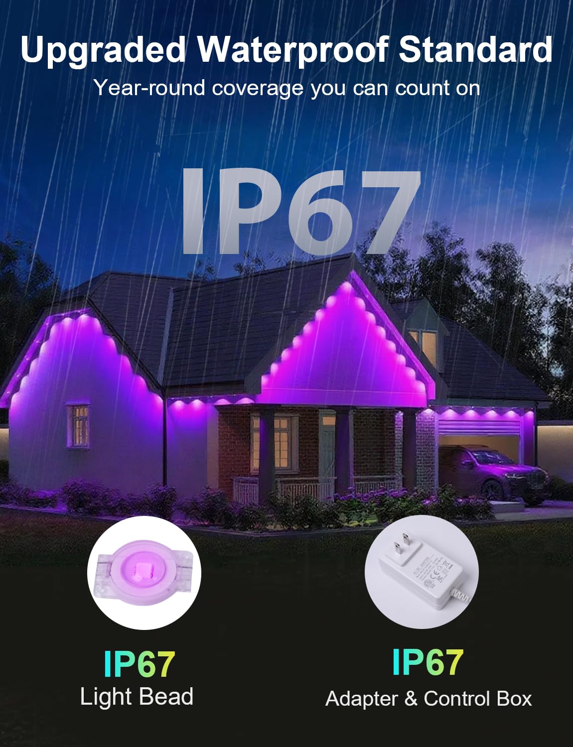 Nexillumi 300ft RGB Outdoor Christmas Lights with APP Control, IP67 Waterproof, Multicolor, Model LX20250312-90M